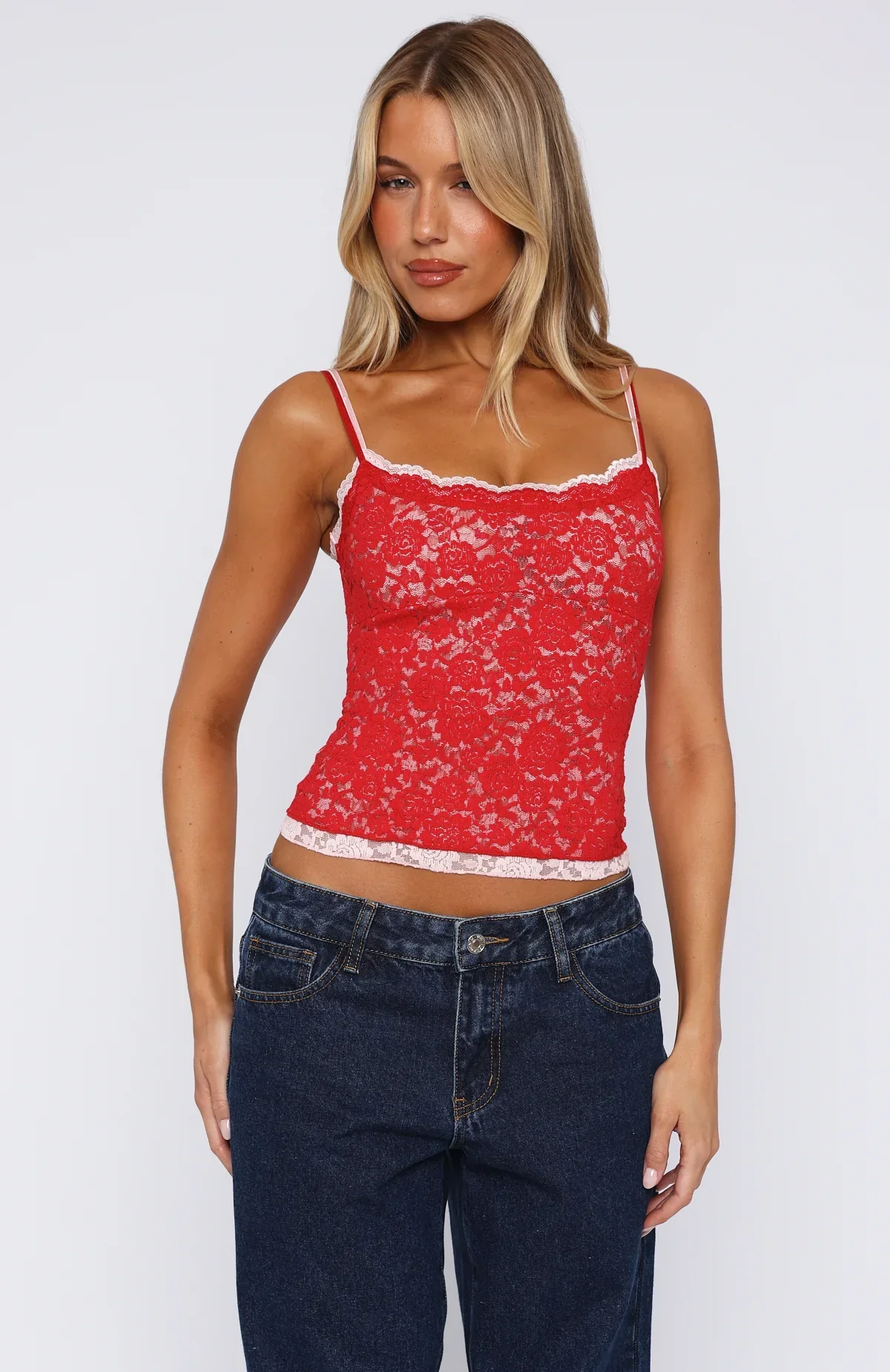Lots Of Lust Lace Cami Red - luluinthesky