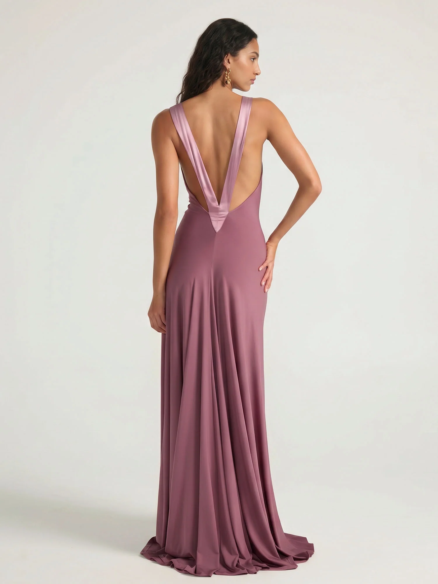 Mauve Plunge Halter Maxi Dress
