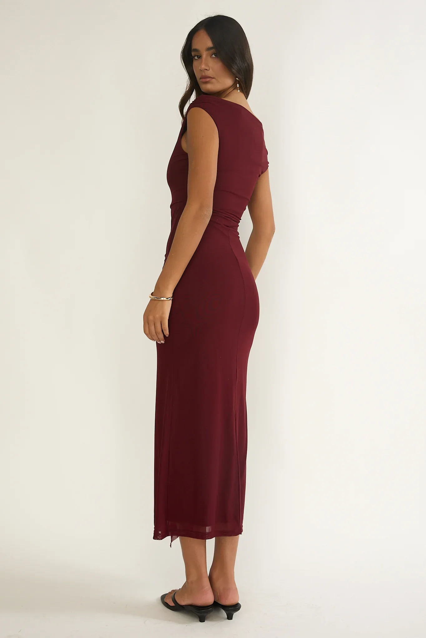 Lyssia Off-Shoulder Waist Sash Maxi Dress Cherry