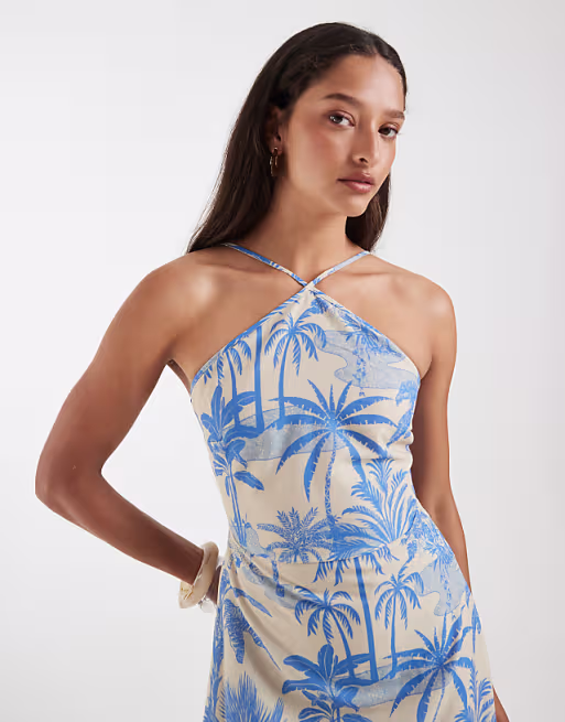 Vero Moda halter maxi dress in conversational palm print