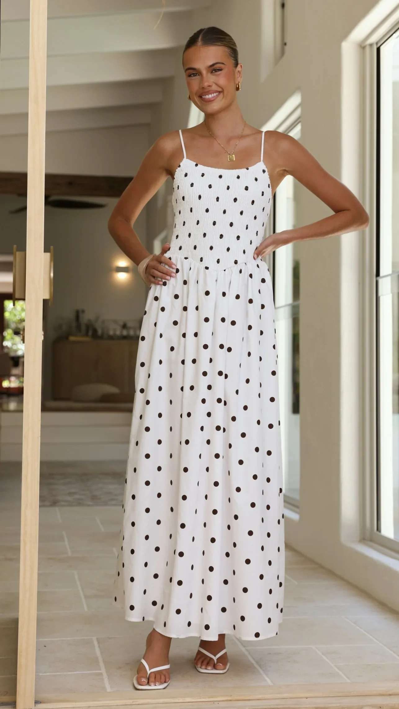Gena Maxi Dress - White Polka