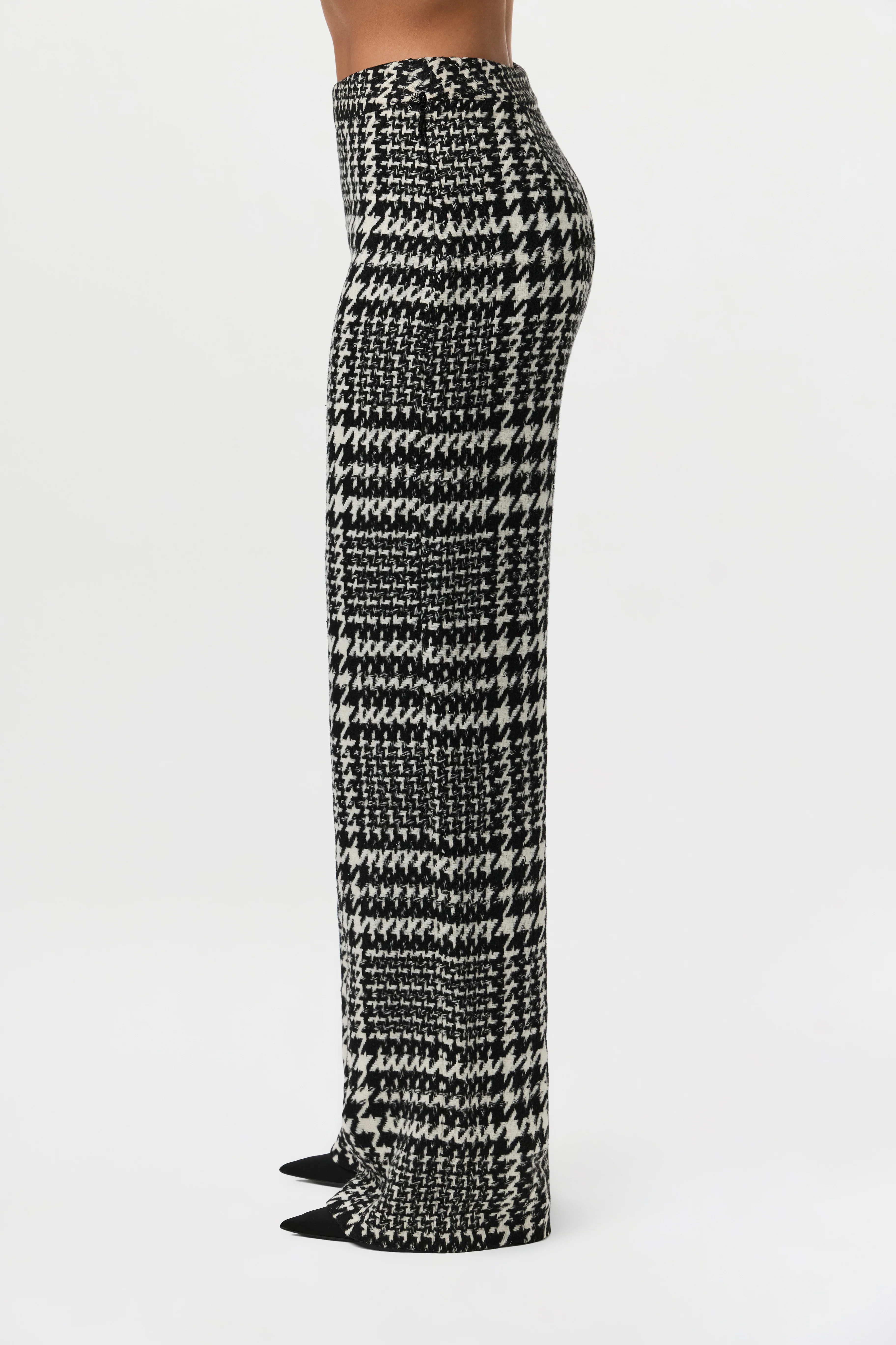 Houndstooth Plaid Wide-Leg Pants