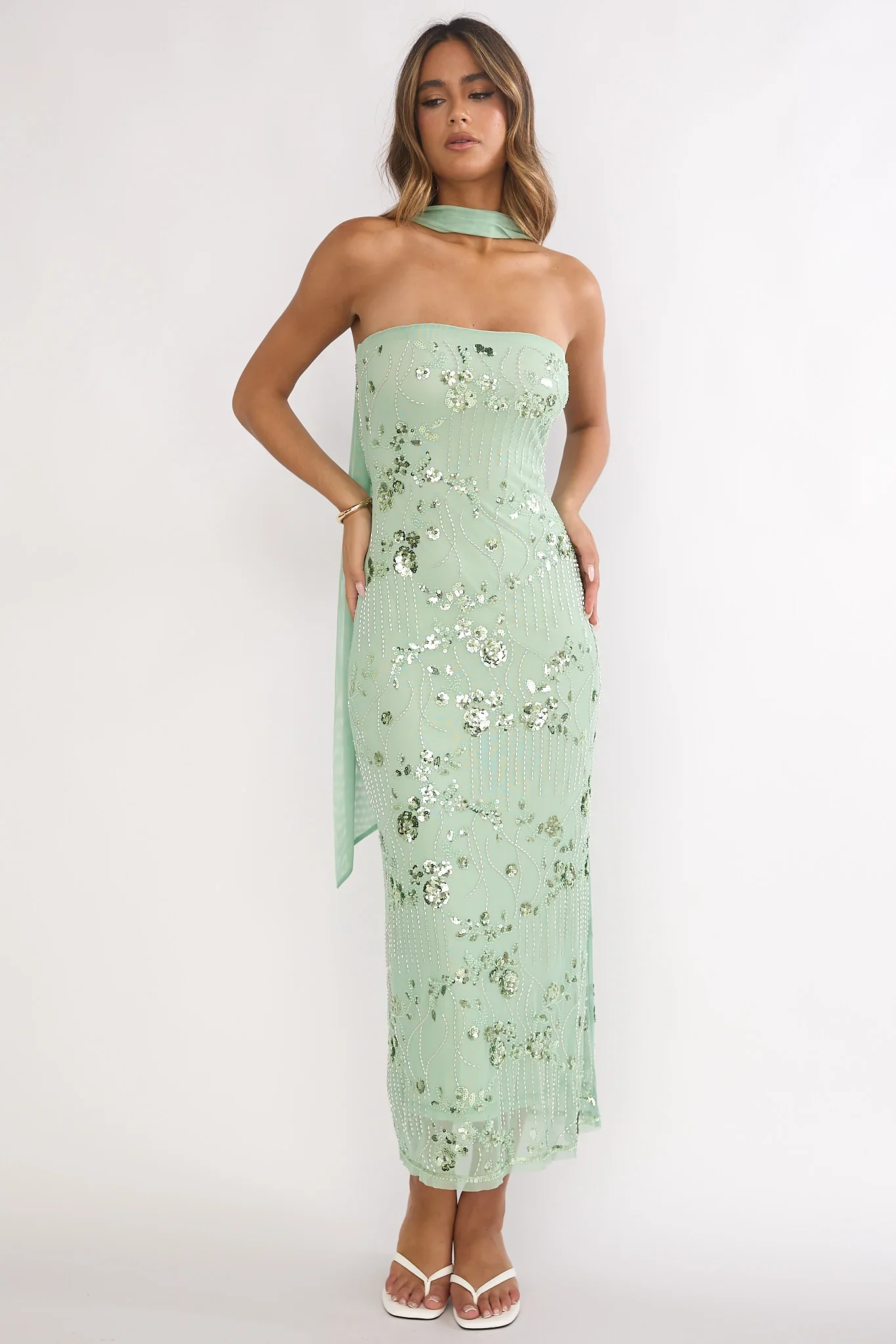 Jeremia Strapless Maxi Dress Sequin Mint