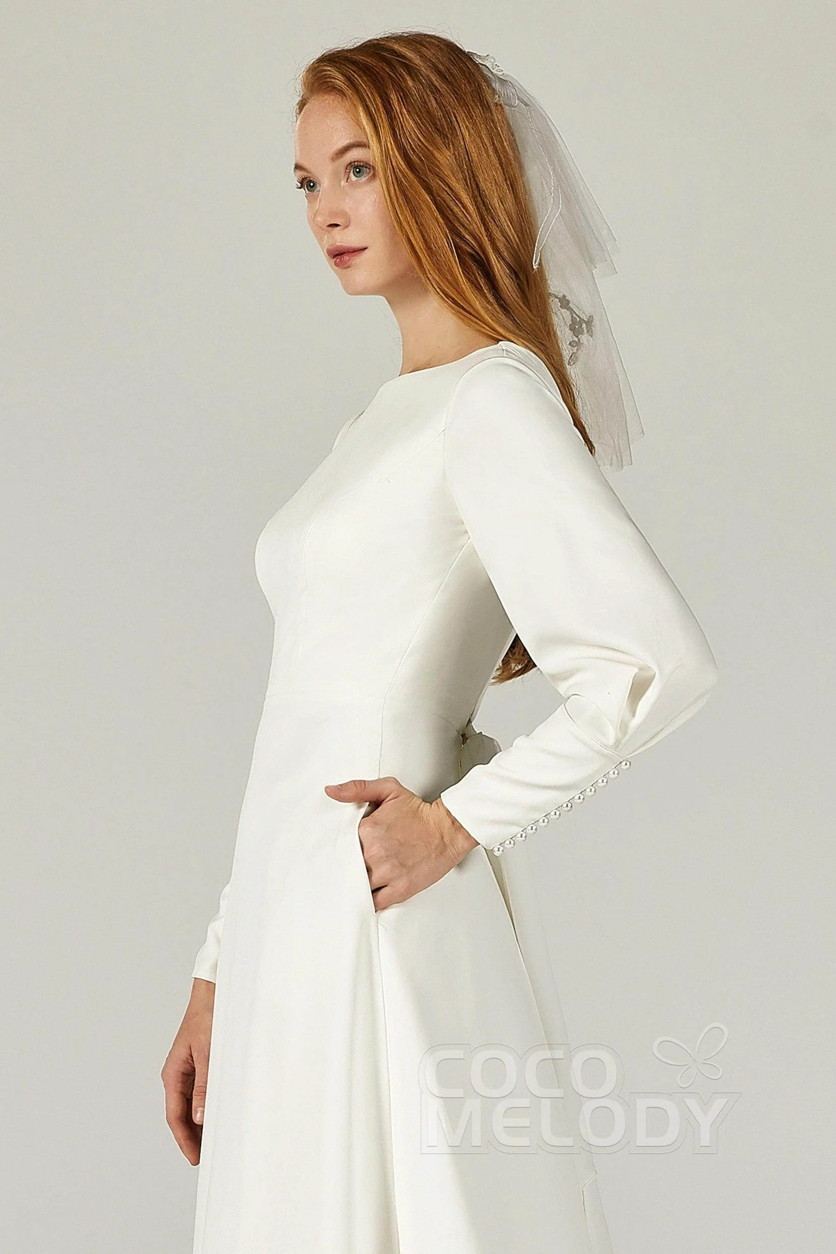 A-Line Sweep-Brush Train Elastic Fabric Wedding Dress CW2218