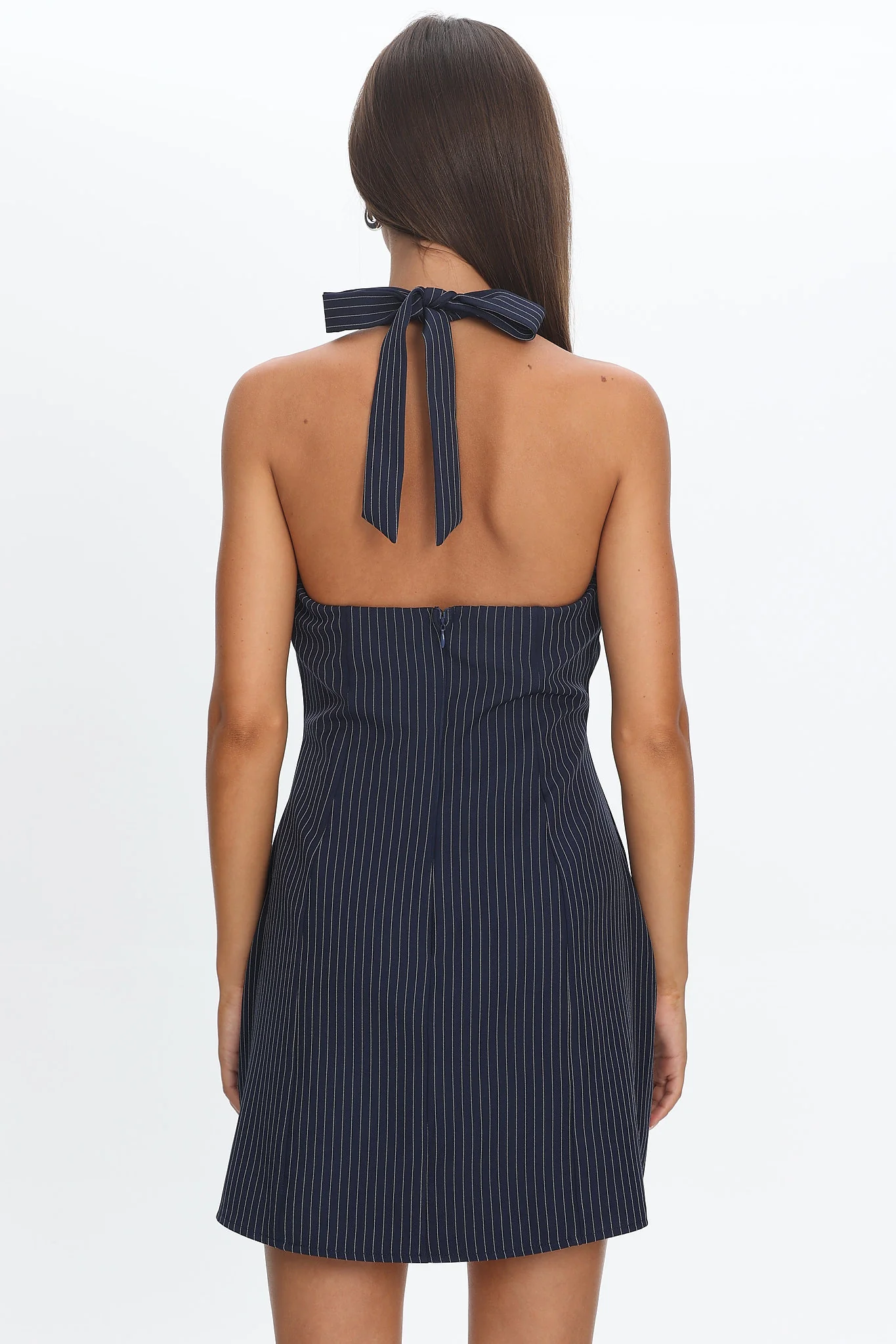 Elisabet Halter Neck Mini Dress Pinstripe Navy