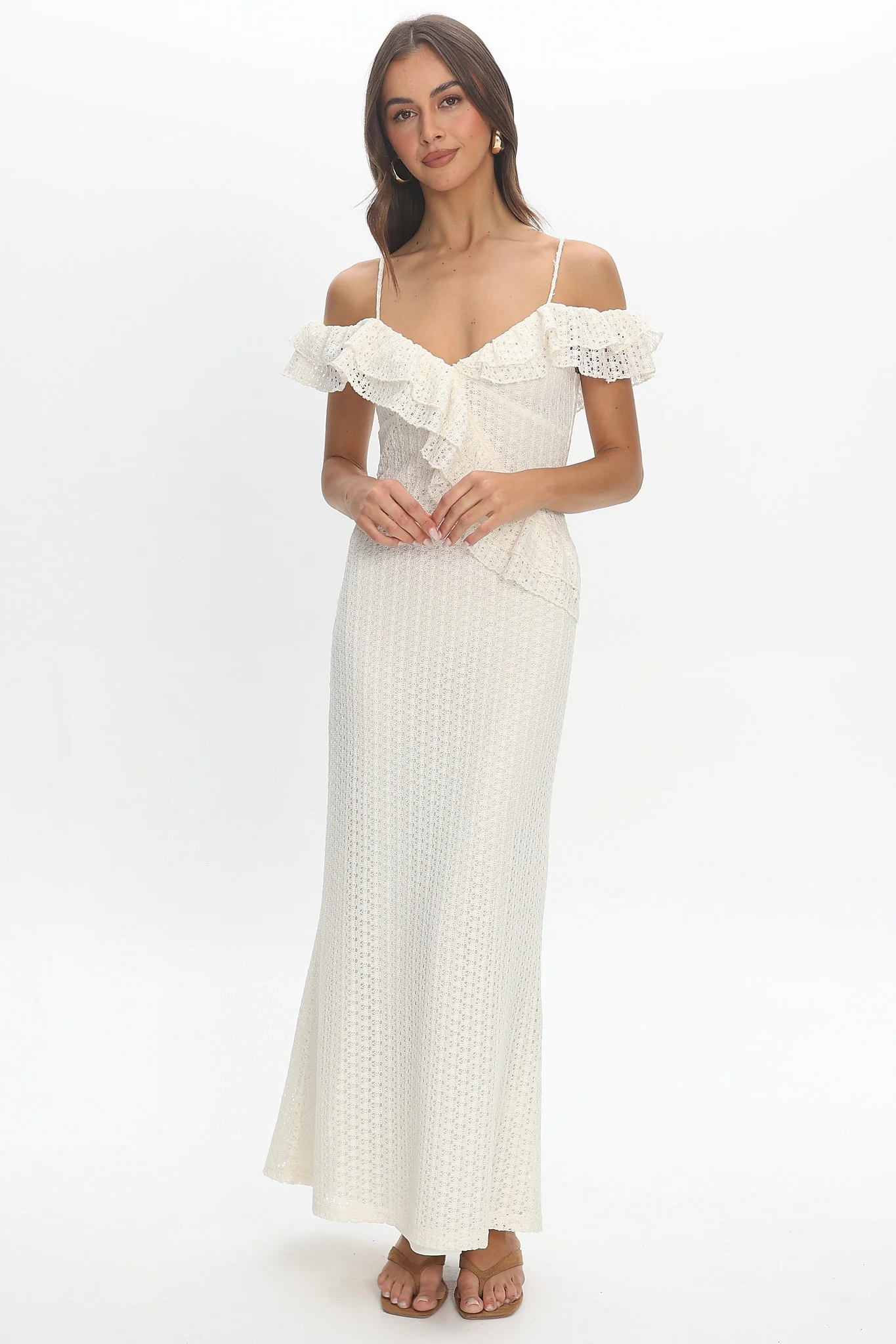 Nobleese Crochet Maxi Dress Ivory - luluinthesky