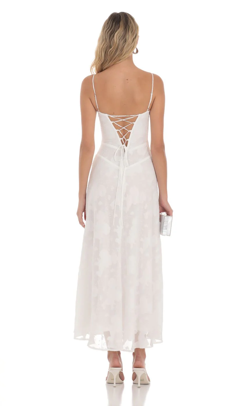 Textured Floral Maxi Dress in White - luluinthesky