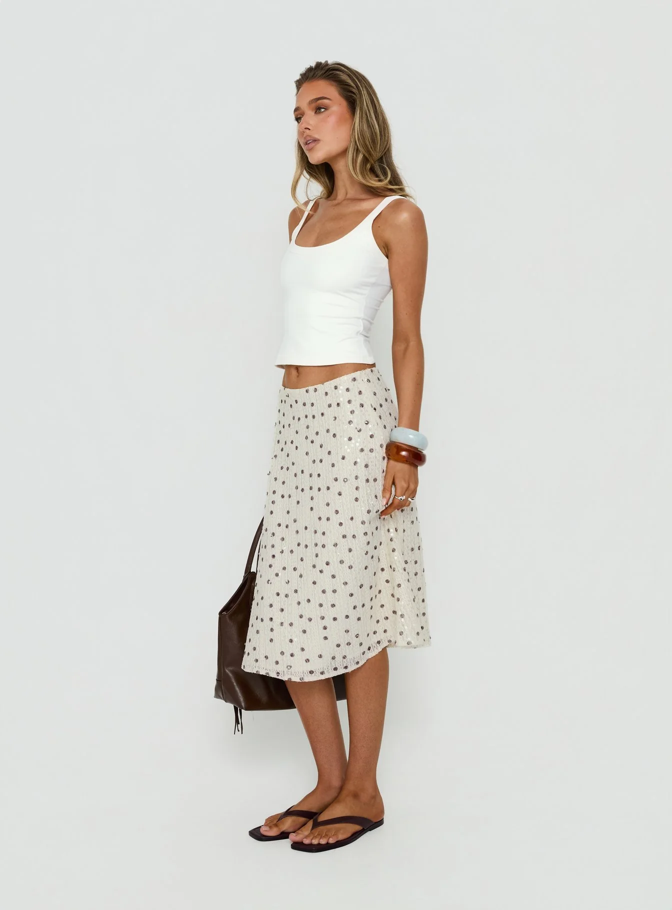 Olila Sequin Midi Skirt White Polka Dot