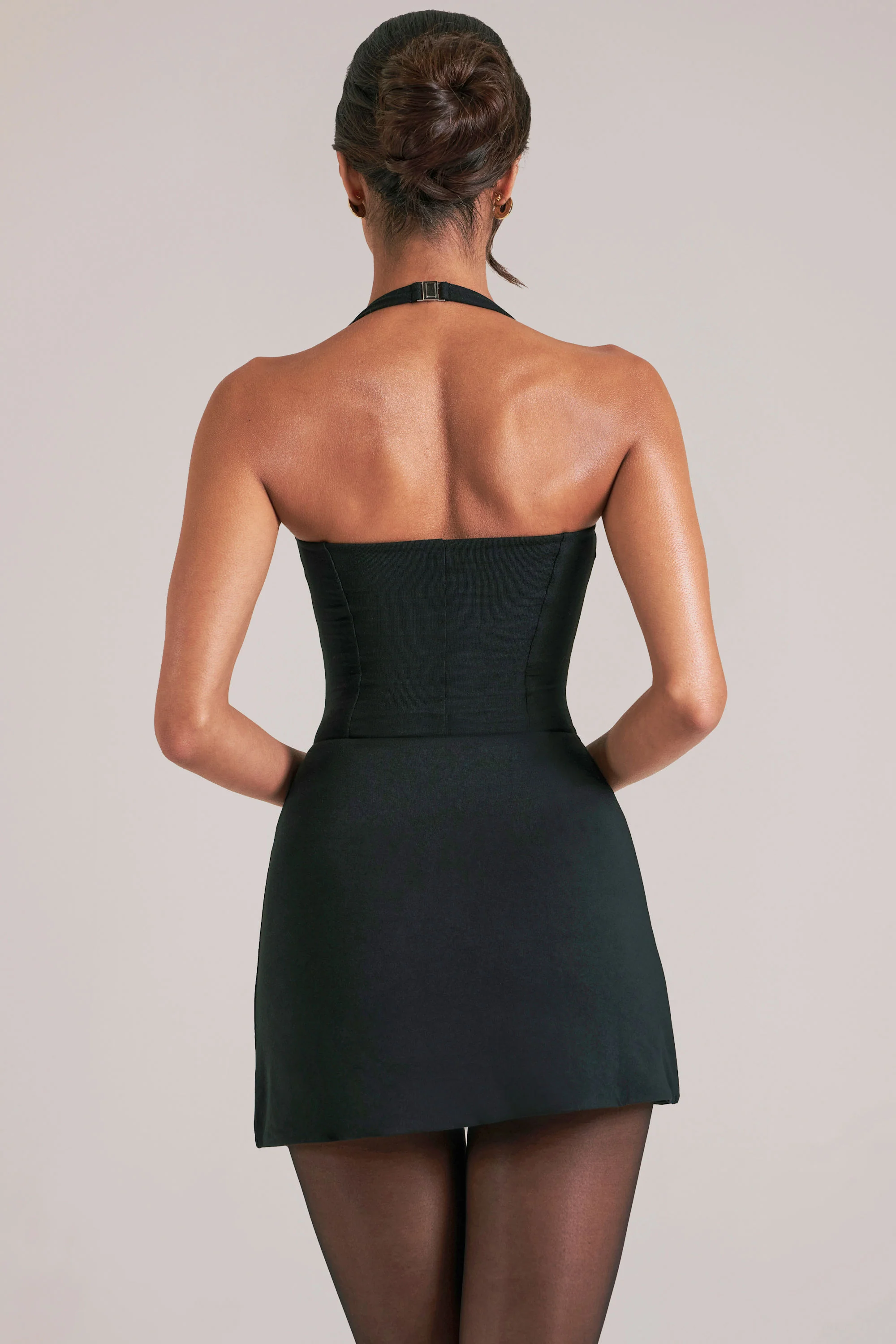 Mid Rise Bodycon Ultra Mini Skirt with Split in Black