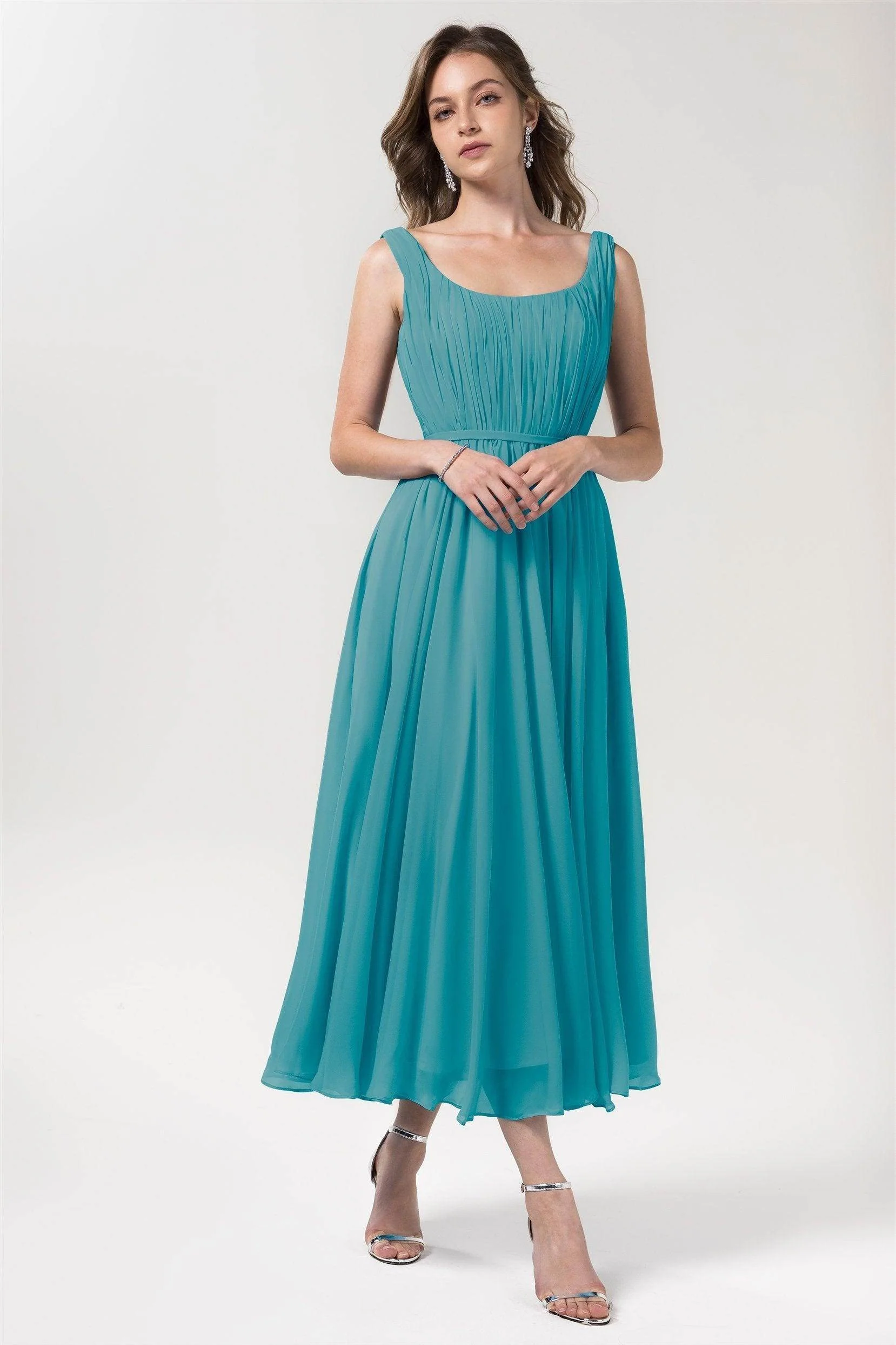 A-Line Tea Length Chiffon Bridesmaid Dress CB0555