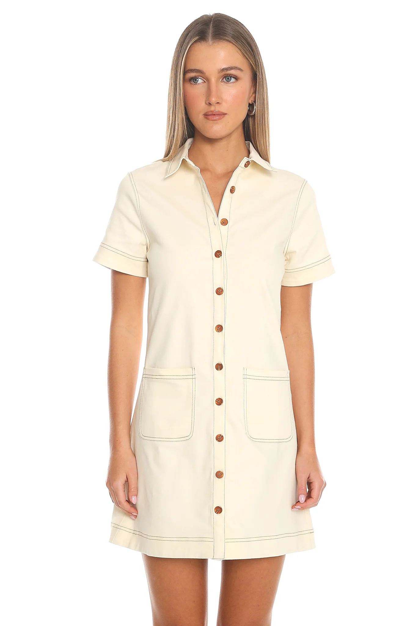Soren Collared Shirt Dress Butter - luluinthesky