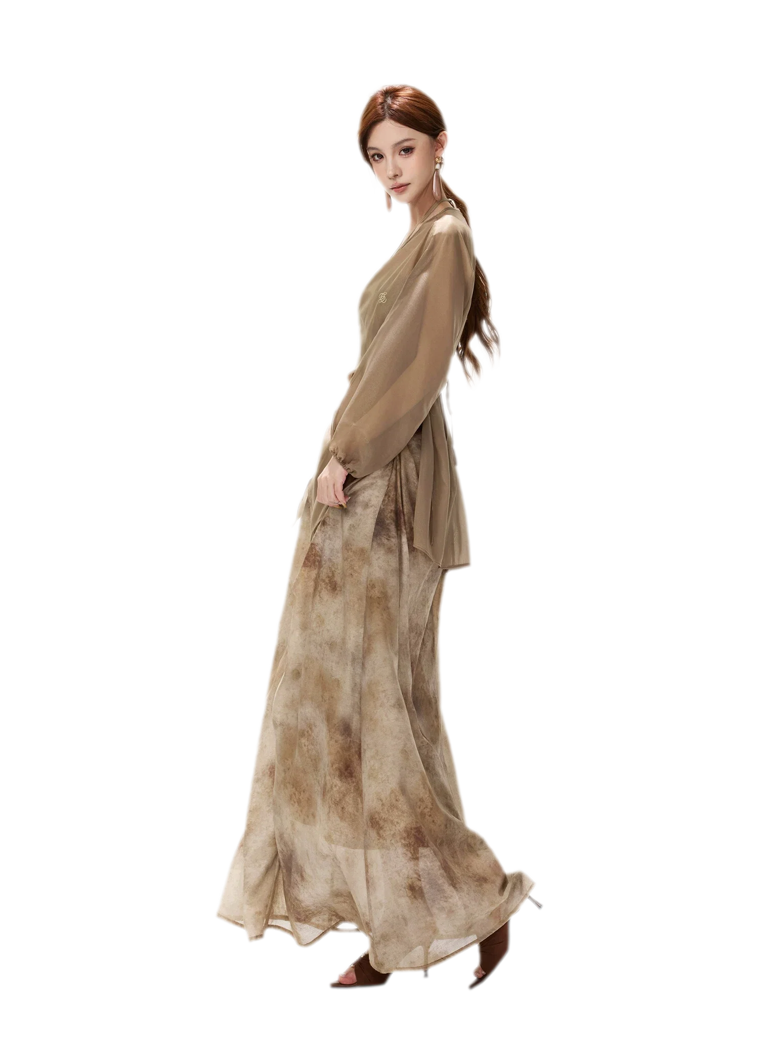 Ink-Wash Pleated Halter Dress