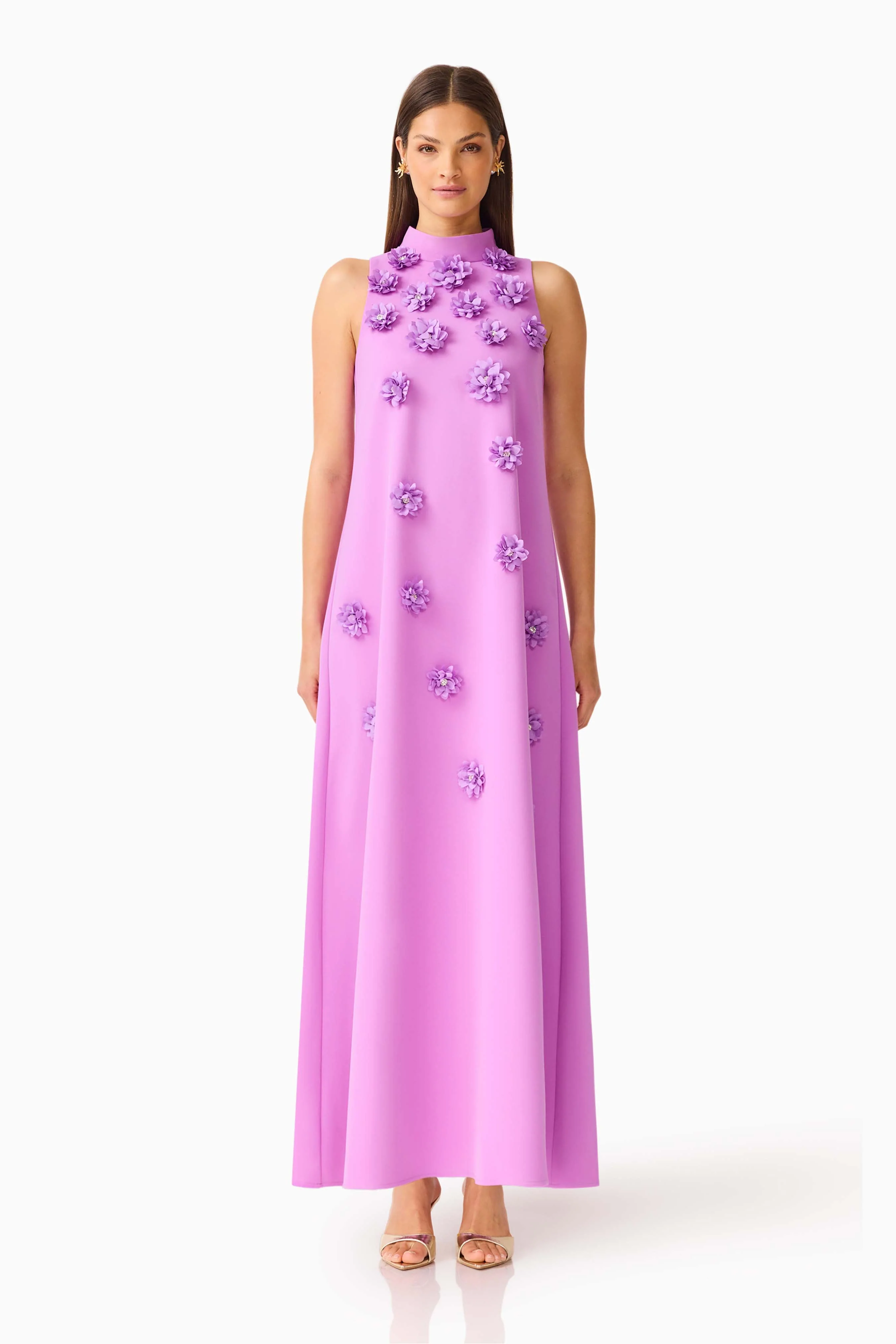 Solenne Halter Maxi Dress in Purple