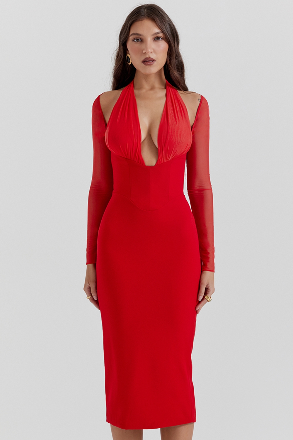 scarlet plunge midi dress