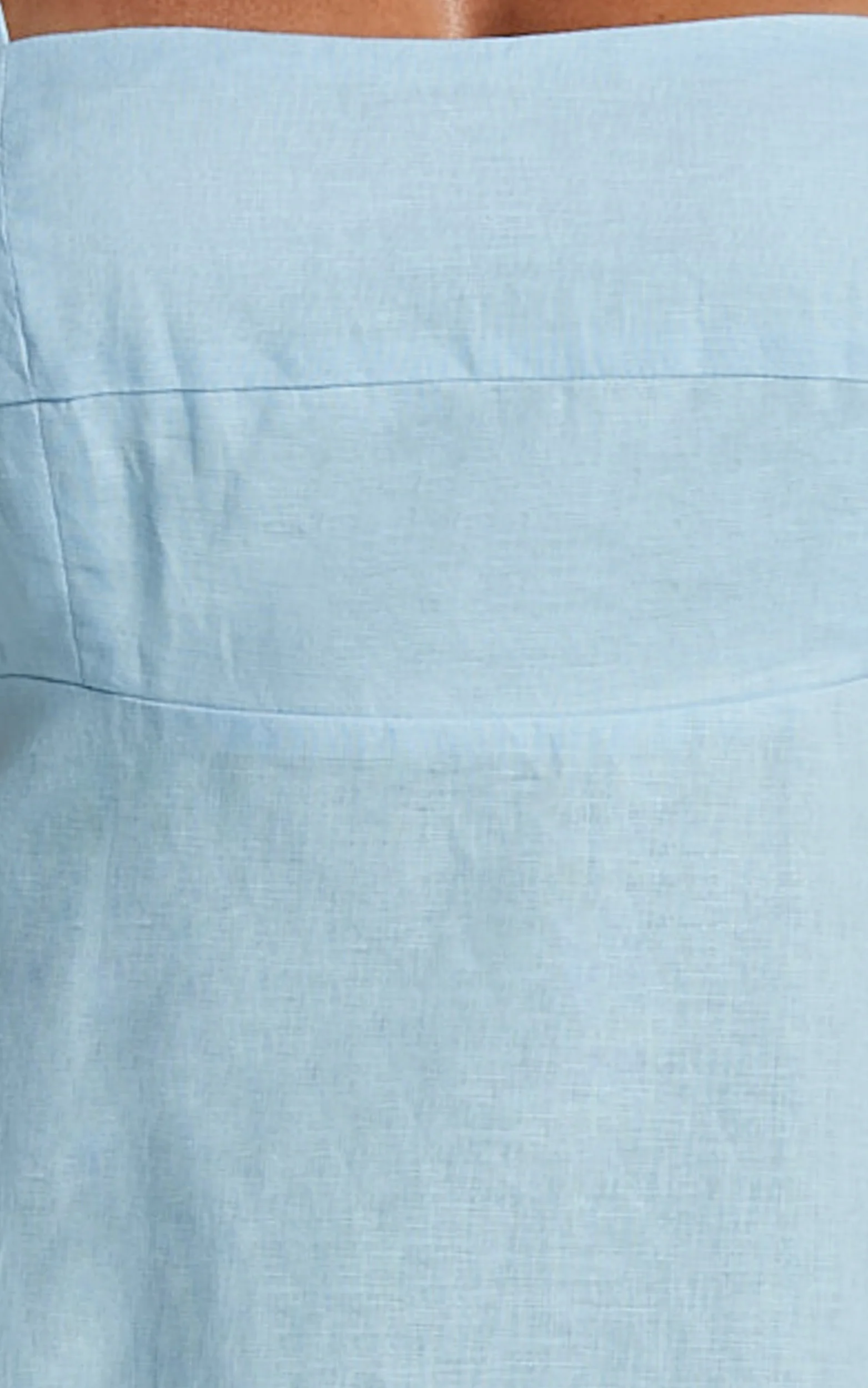 Brette Midi Dress - Linen Straight Neck Strappy Fit And Flare Dress in Blue