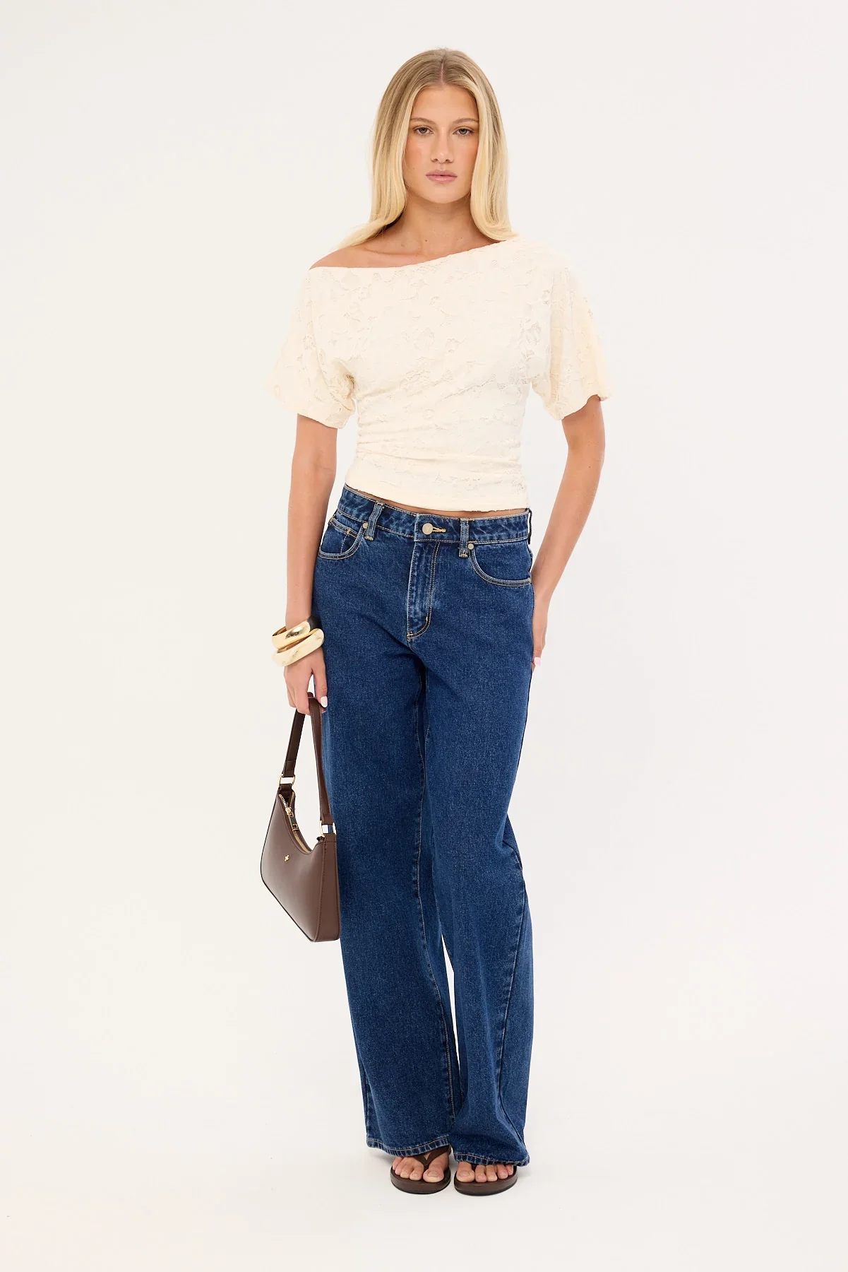 Luck & Trouble Bruni Off Shoulder Lace Top Cream