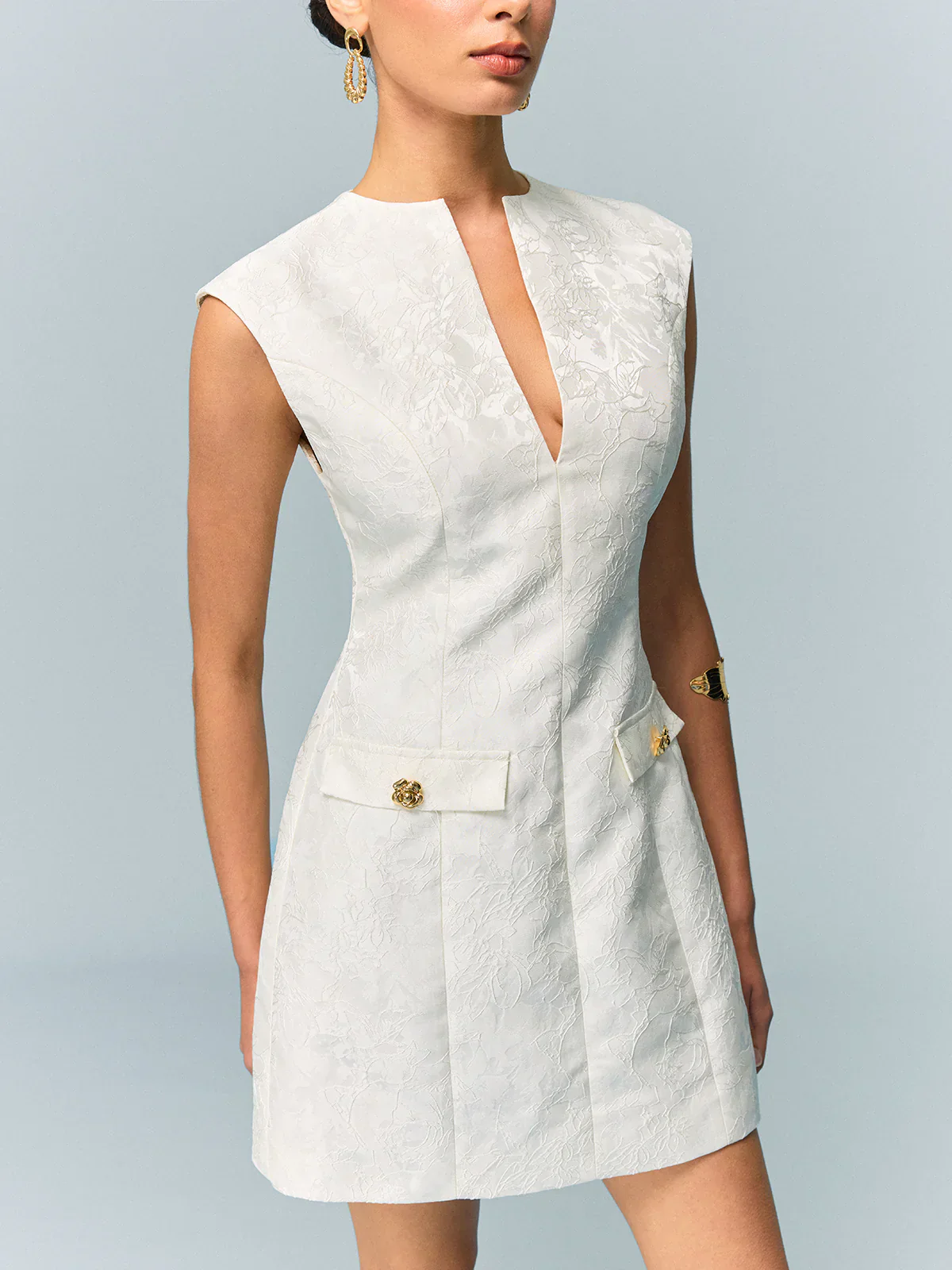 Pocketed Textured Mini Dress with Metal Button - luluinthesky