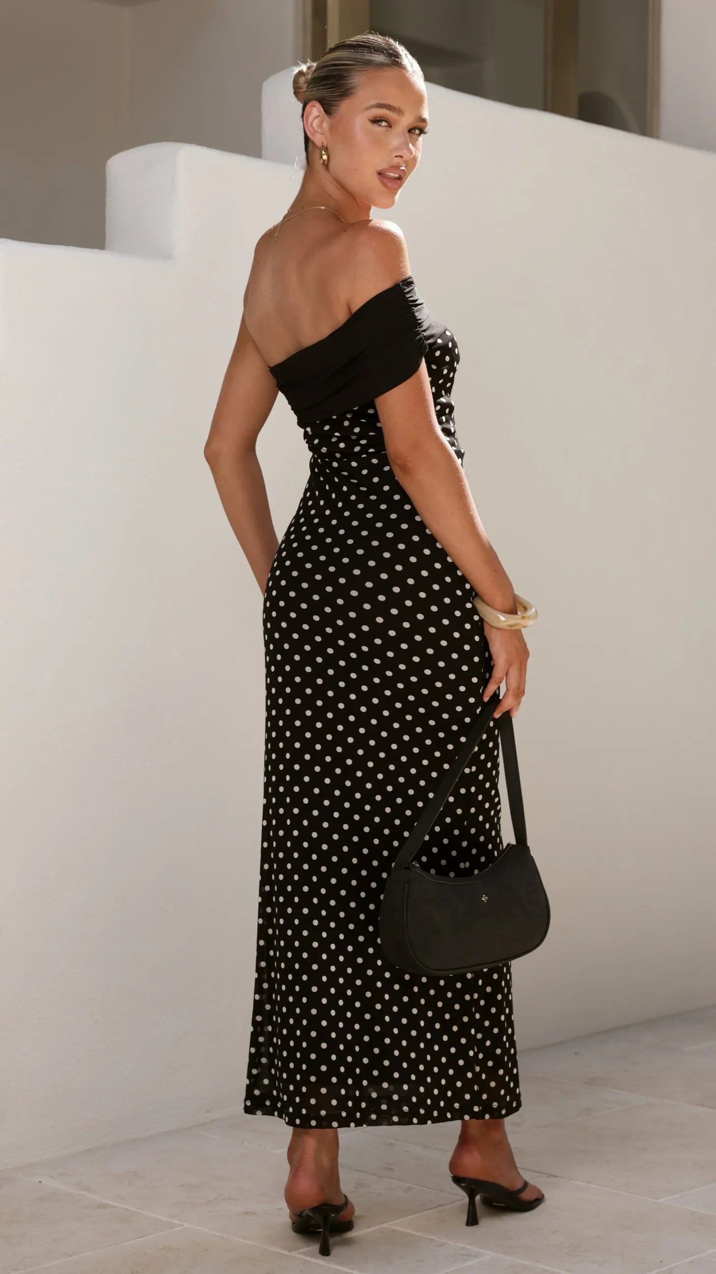 Ria Maxi Dress - Black/White Polka