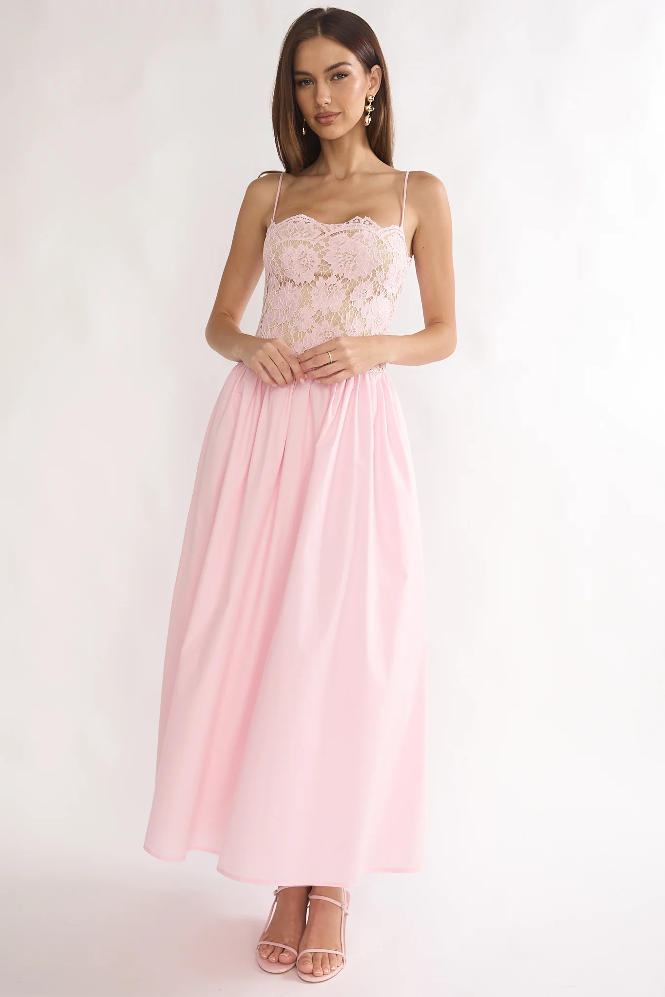 She's A Lady Lace Bodice Maxi Dress Pink