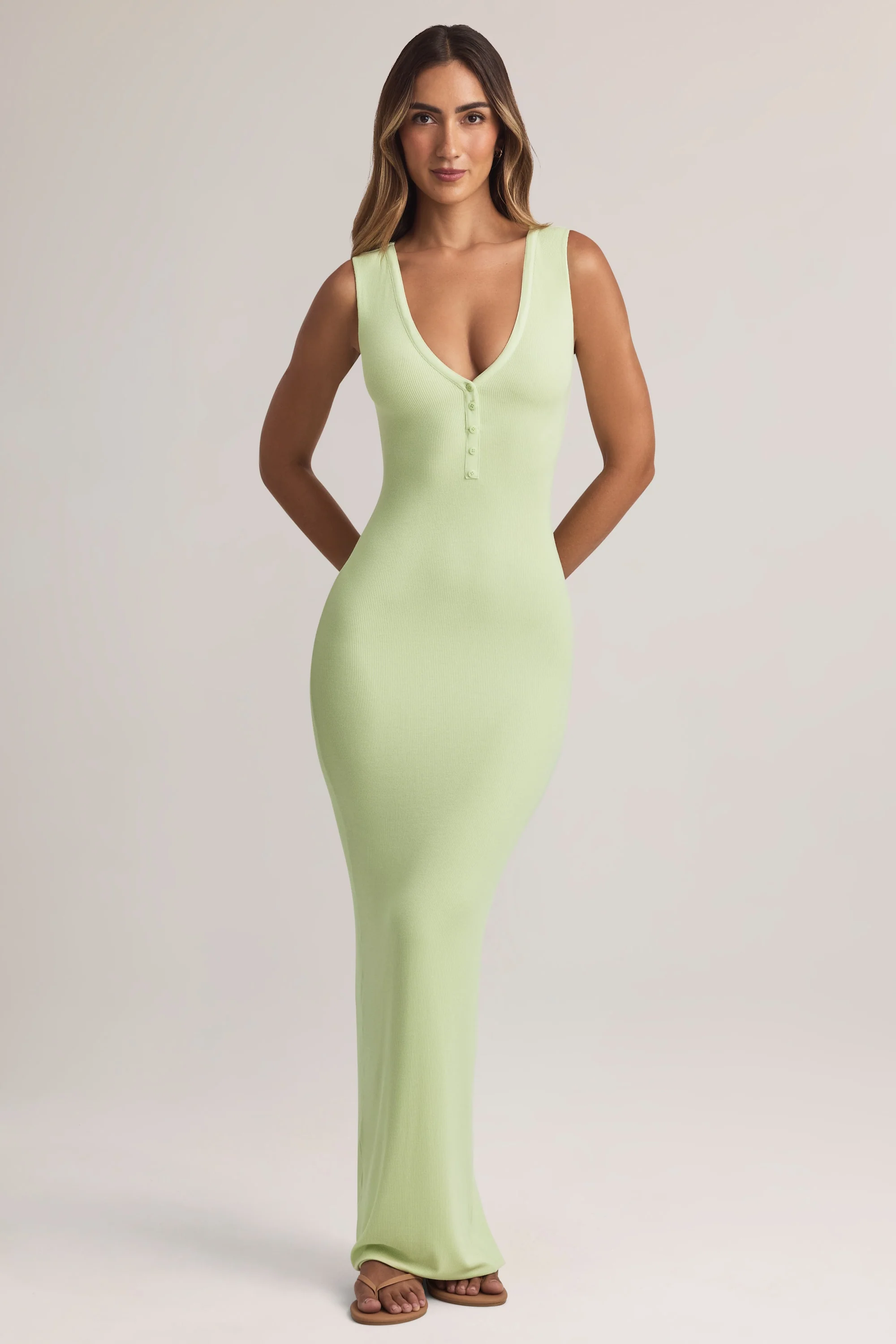 Modal Button-Detail Maxi Dress in Sage Green