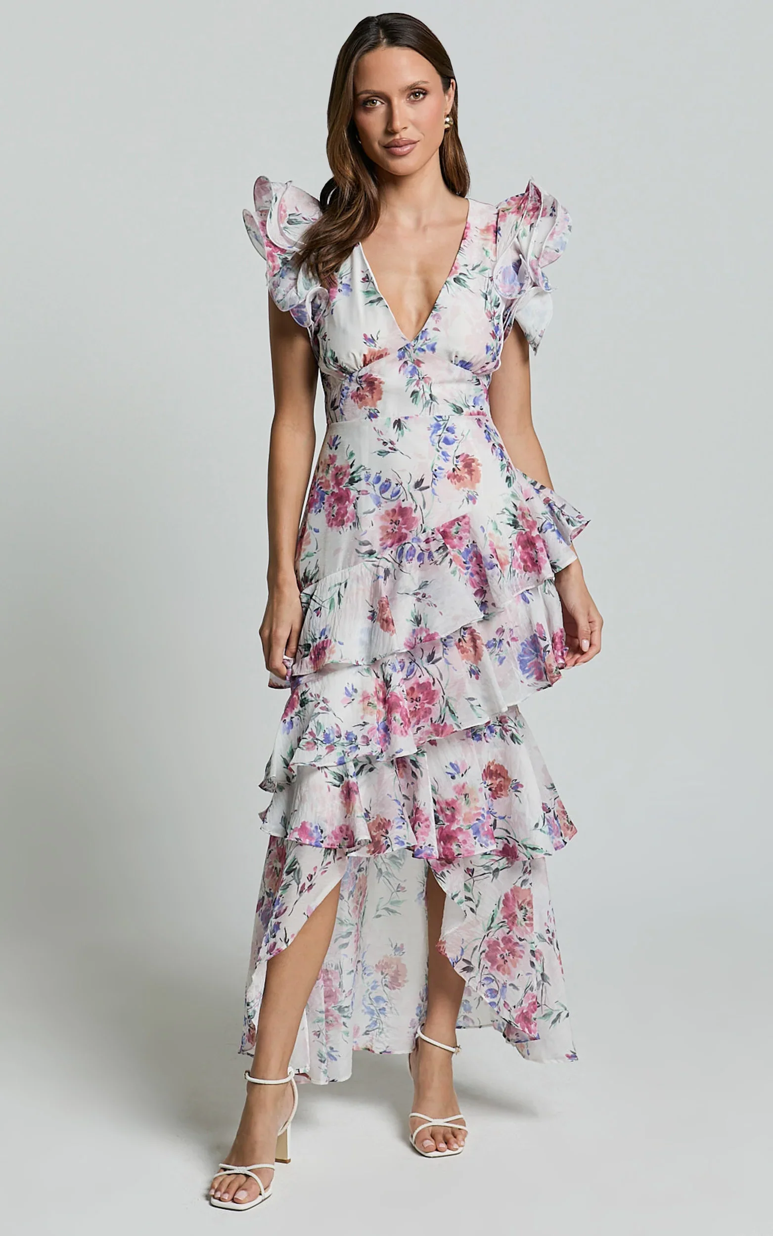 Amalie The Label - Sienah Ruffle Sleeve Tiered Midi Dress - Int