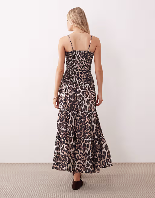 Iisla & Bird shirred detailing beach maxi dress in leopard print