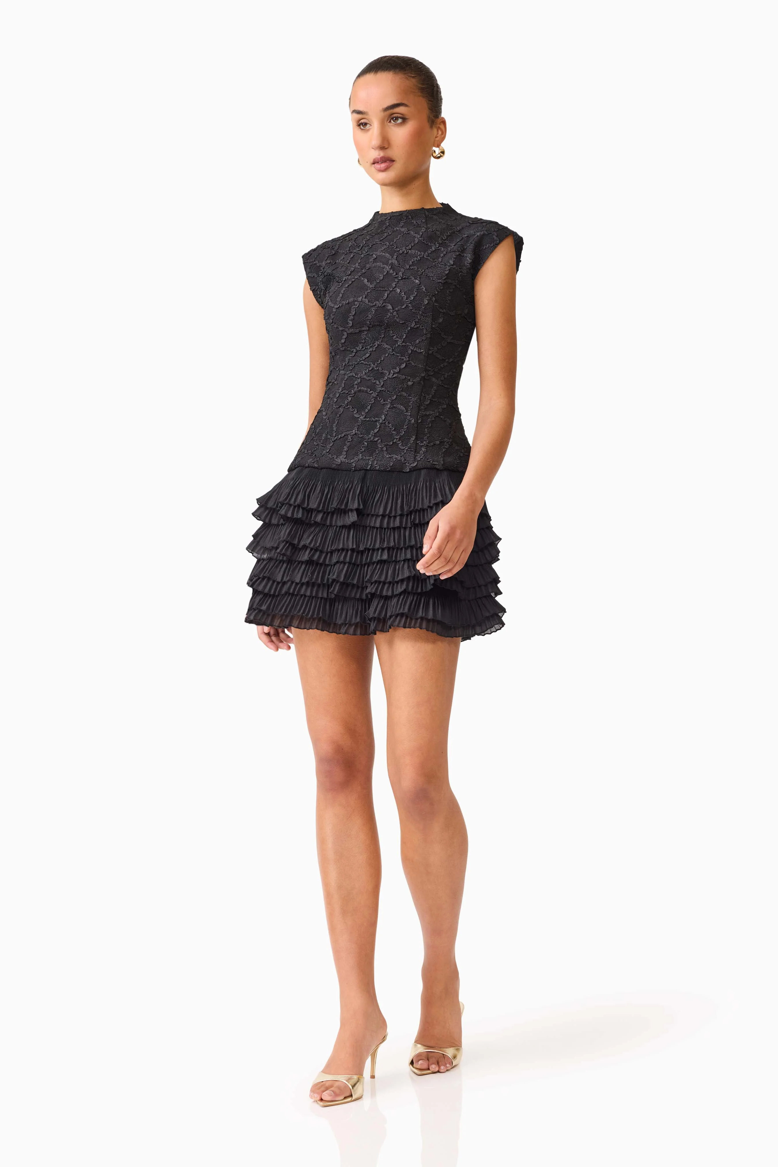 Alexandra Tiered Mini Dress in Black