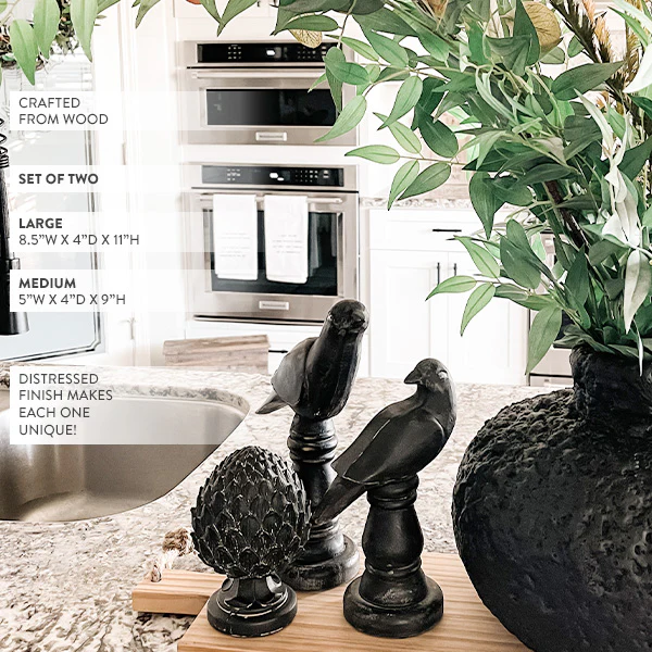 LARGE Wooden Raven Statues, Set of Two