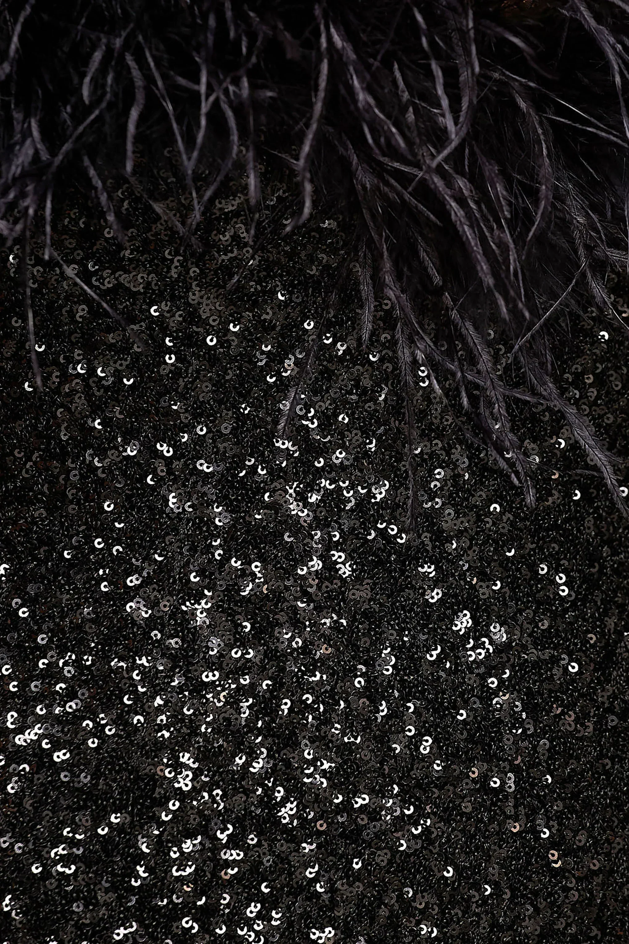 Daze | Black Sequin Bandeau Maxi Dress With Feather-Trim