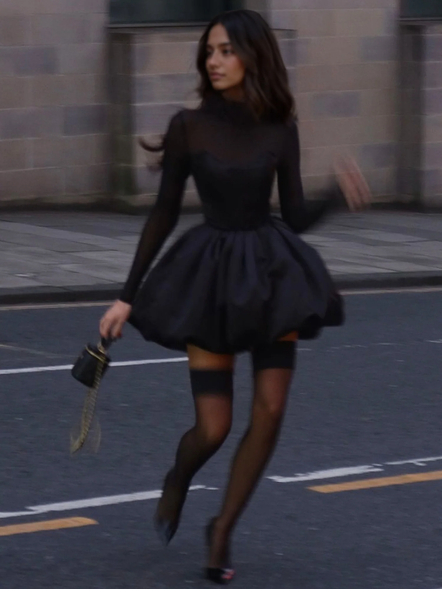 Sheer Sleeve Black Mini Dress