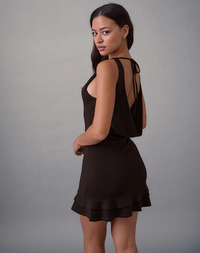 Opaline Backless Mini Dress in Chocolate Brown