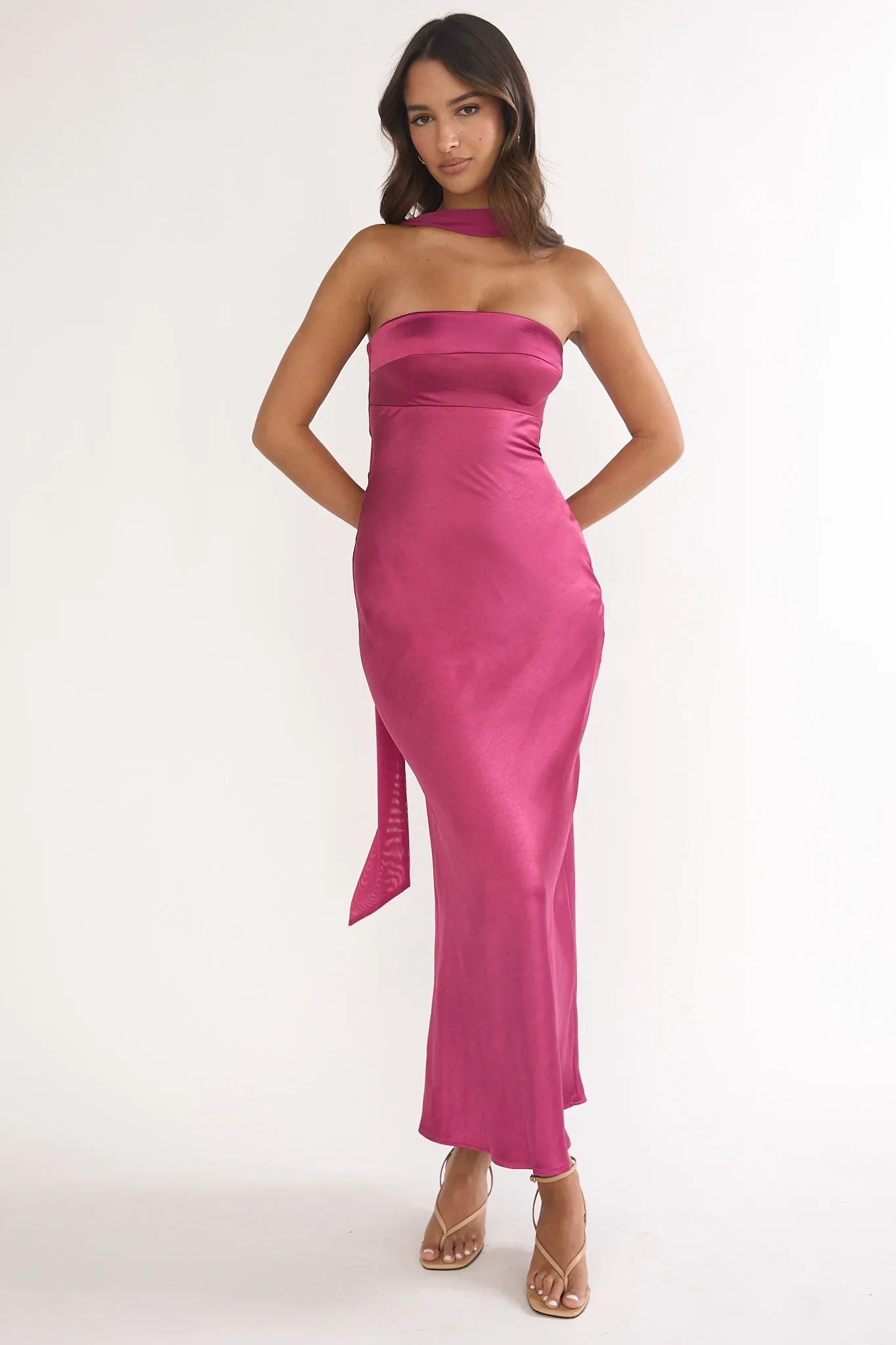 Lior Detachable Shoulder Maxi Dress Burgundy