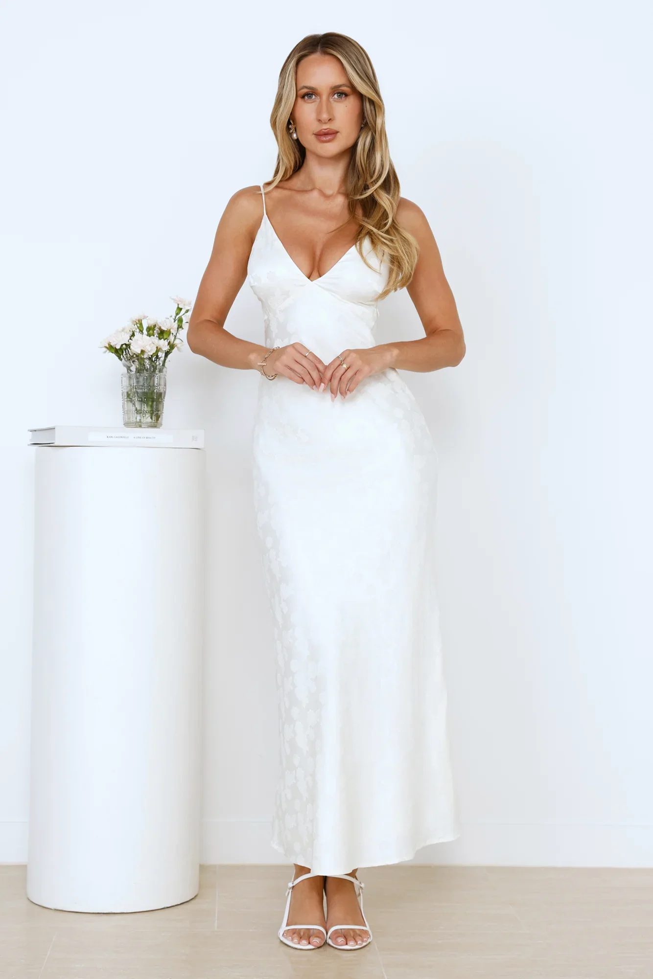 Floral Kiss Satin Maxi Dress Beige - luluinthesky