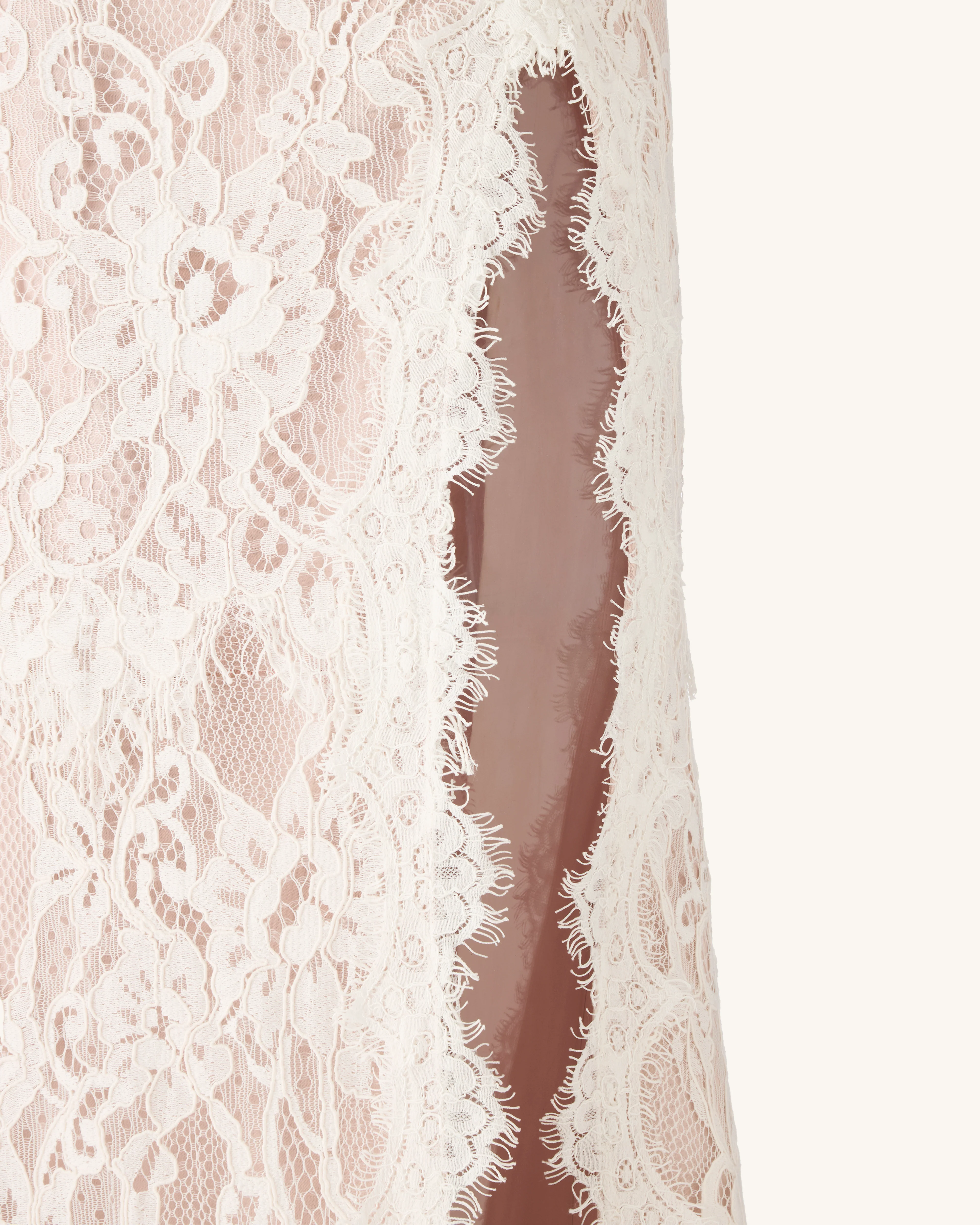 Lace Slit Maxi Dress - White - FASHION NOB