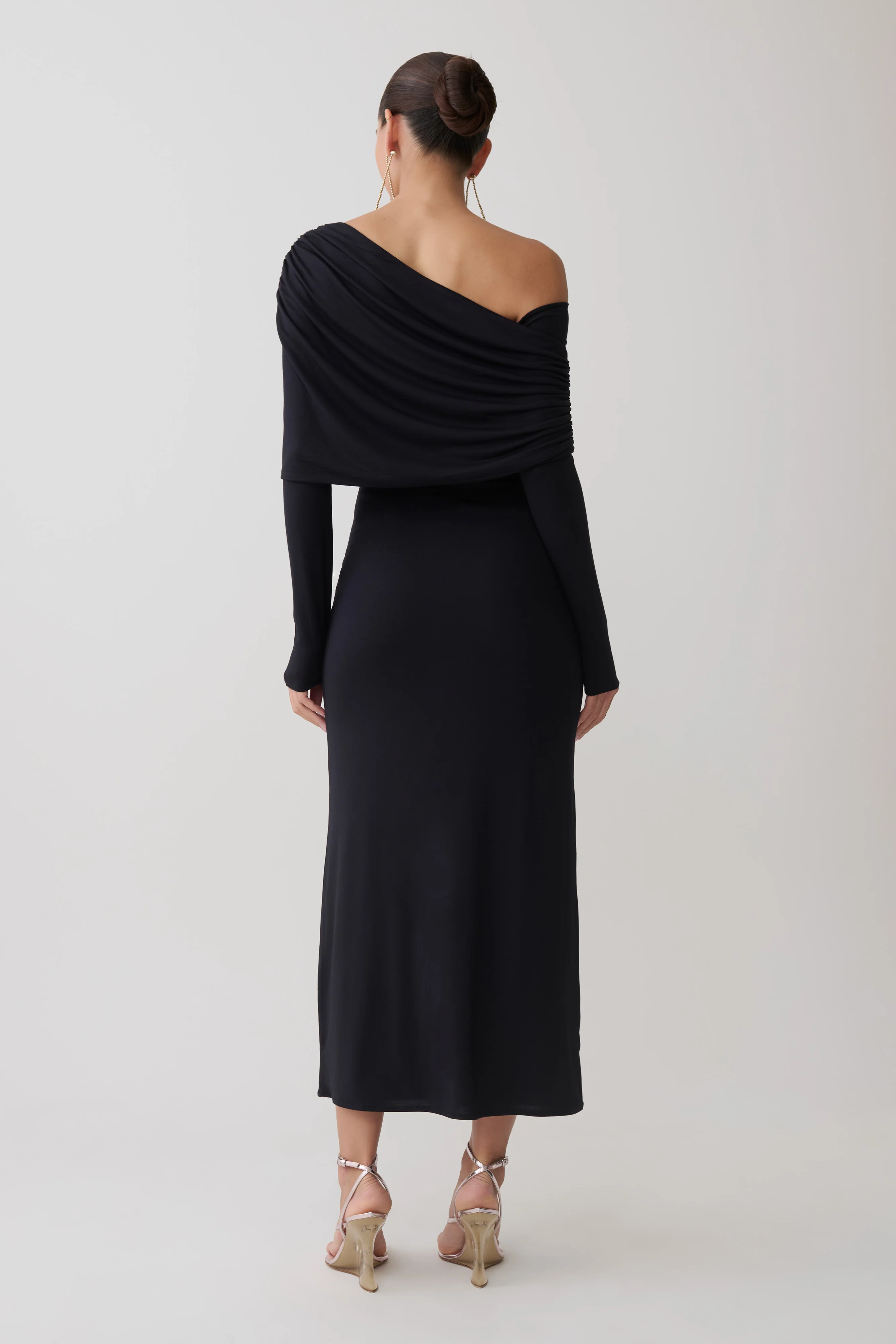 Corinna Modal One Shoulder Midi Dress - Black