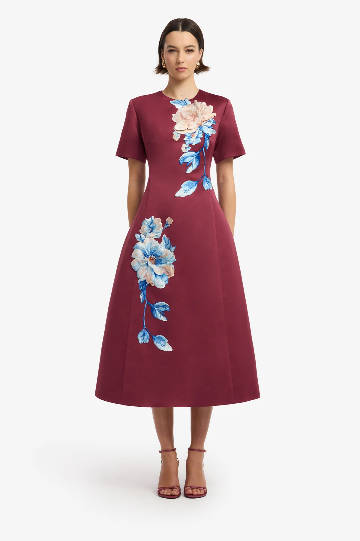 Caroline Embroidered Short Sleeve Midi Dress - Cosmos Print