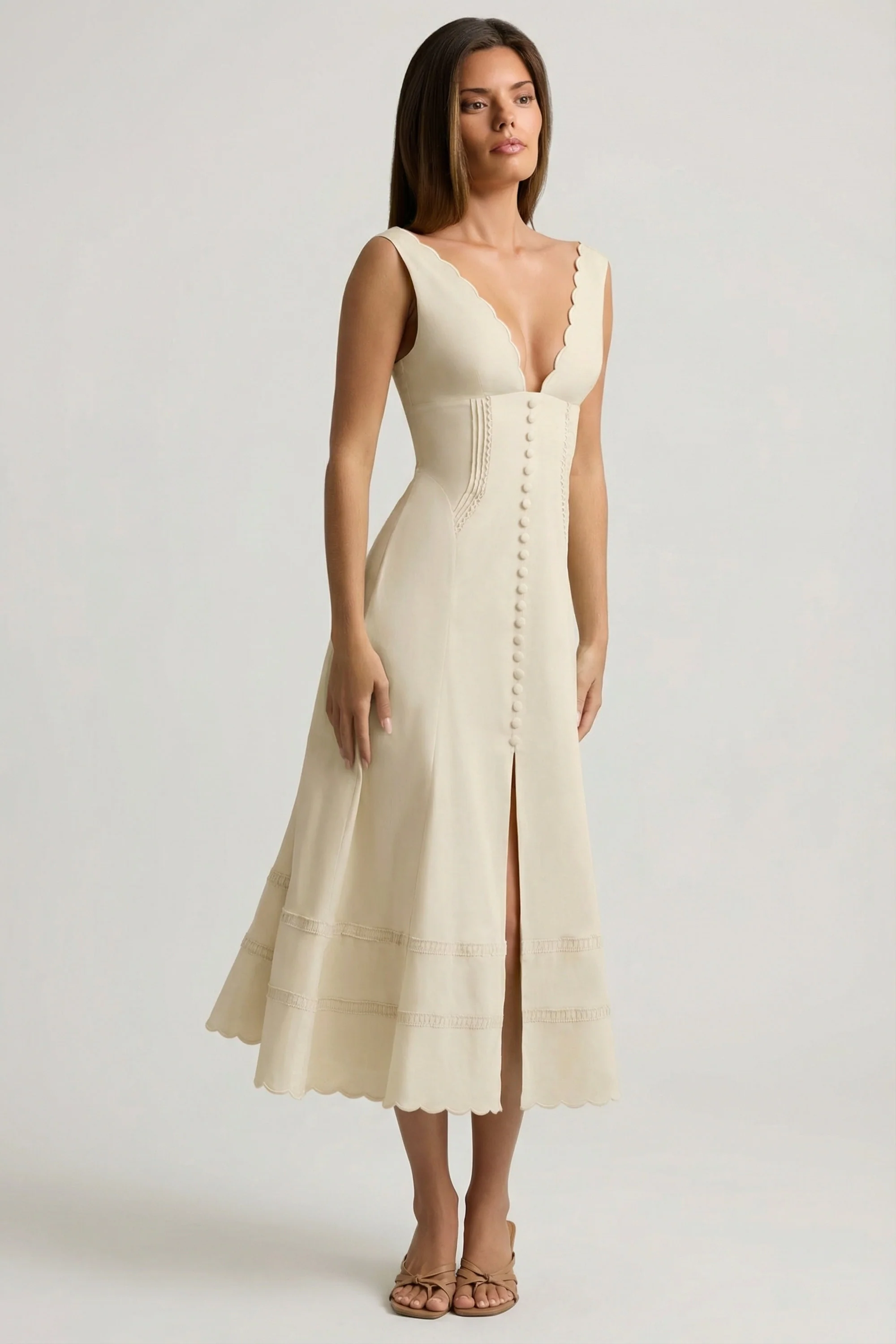 Cotton-Poplin A-Line Midaxi Dress in Ivory