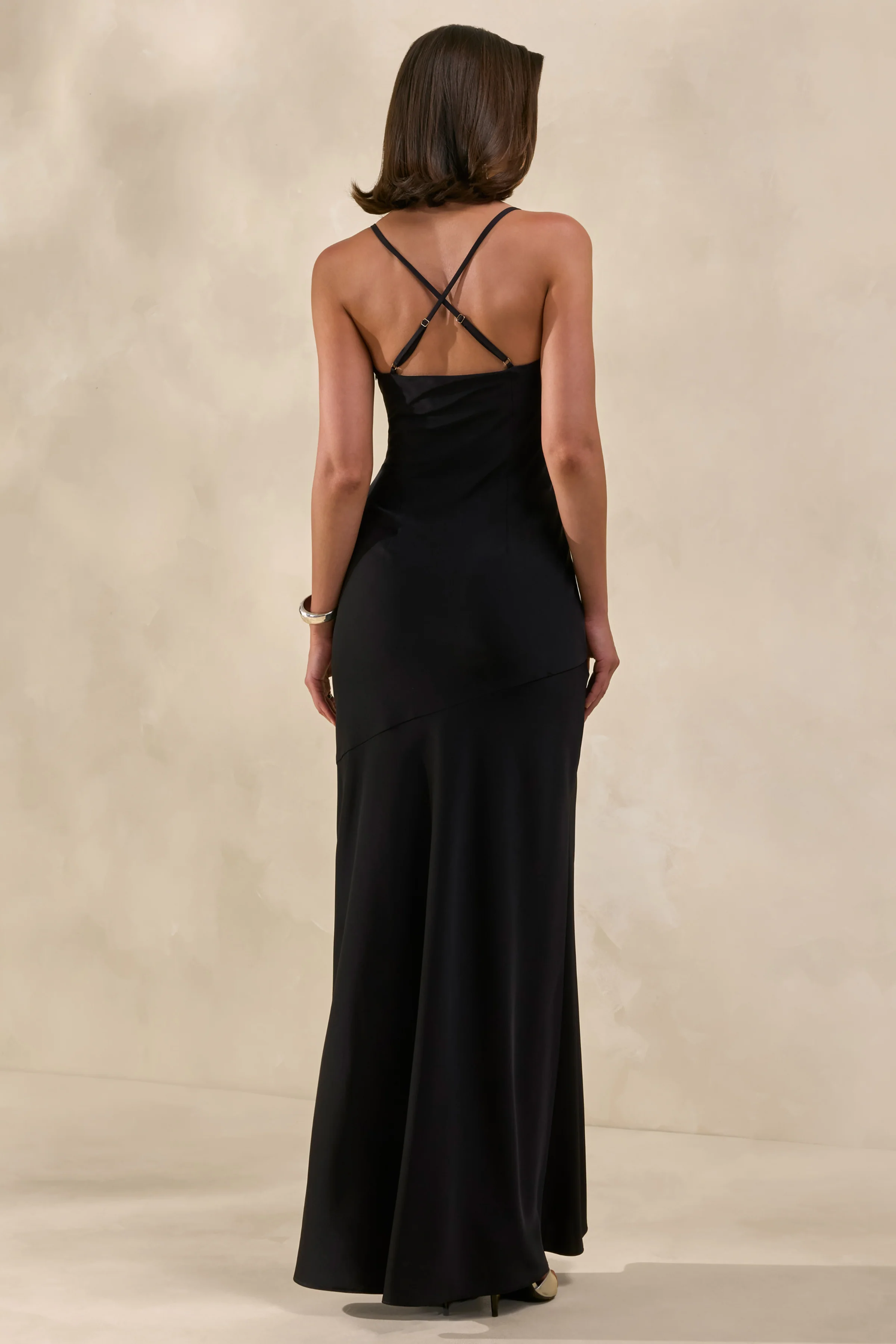 Anarelle | Black Satin Cowl-Neck Maxi Dress