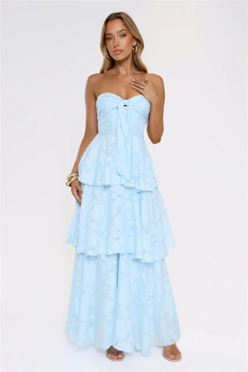 Frost Flare Strapless Maxi Dress Blue - luluinthesky