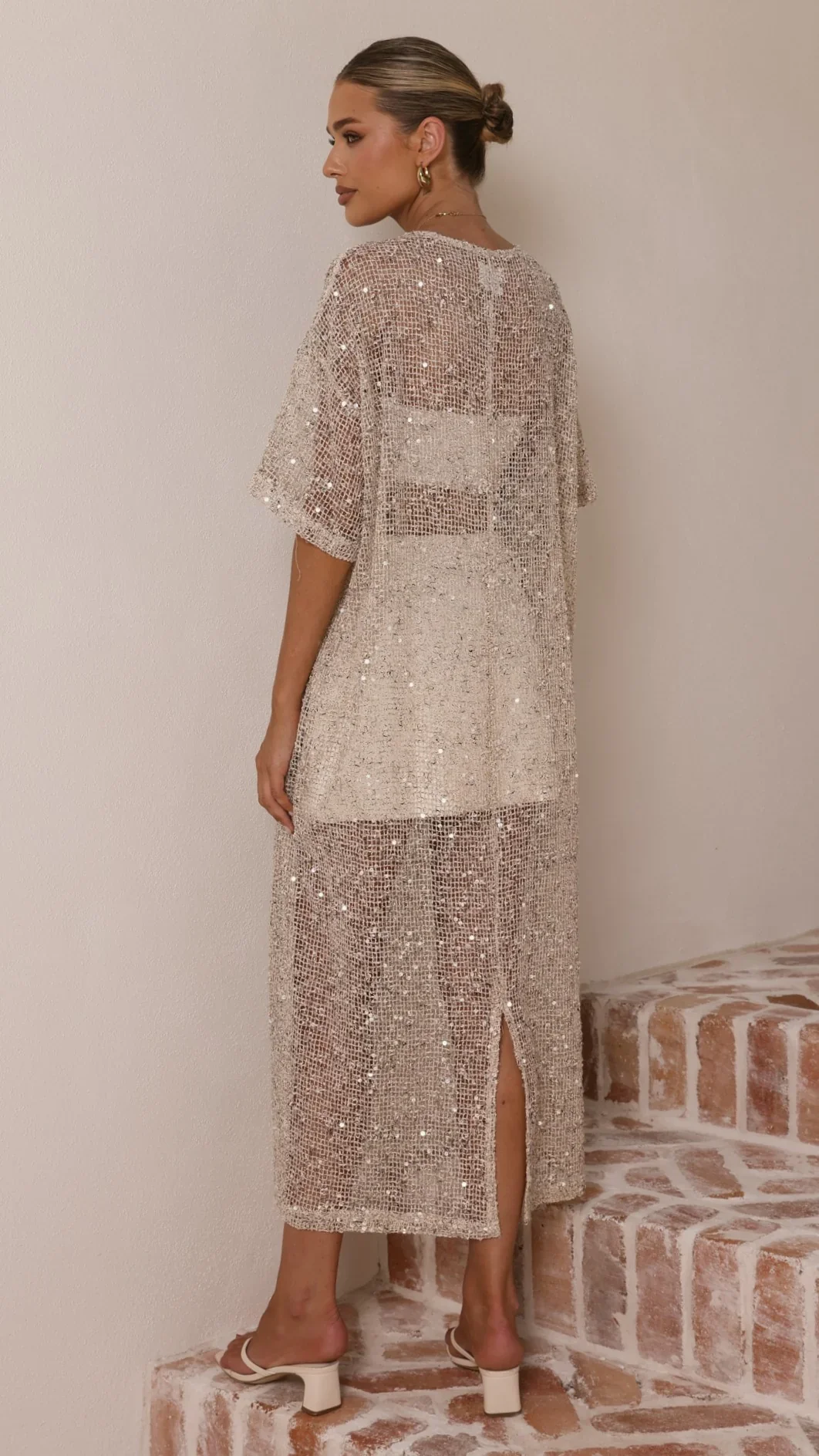 Zinnia Sequins Maxi Dress - Beige