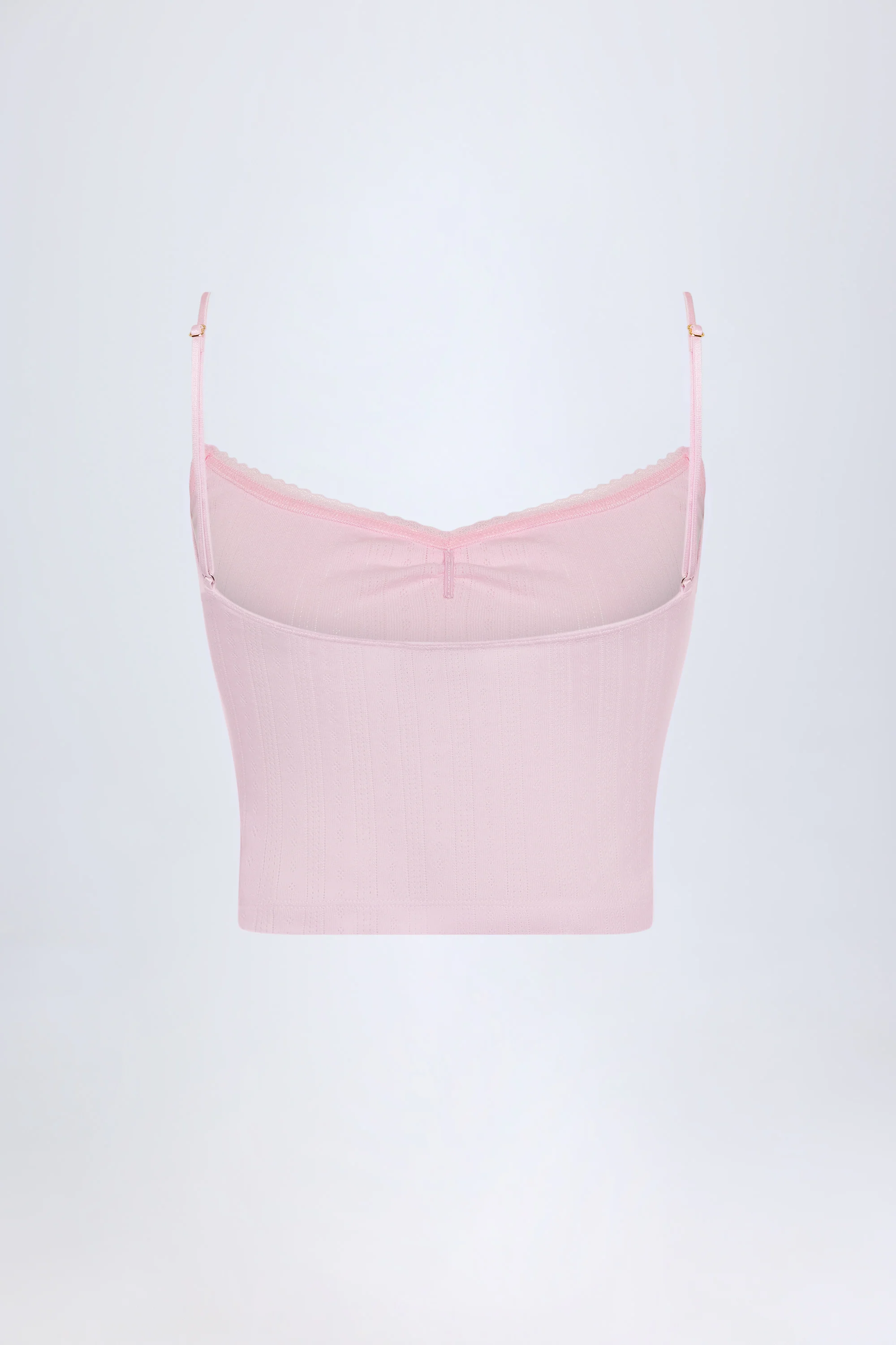 Pointelle Ruched Camisole Crop Top in Baby Pink