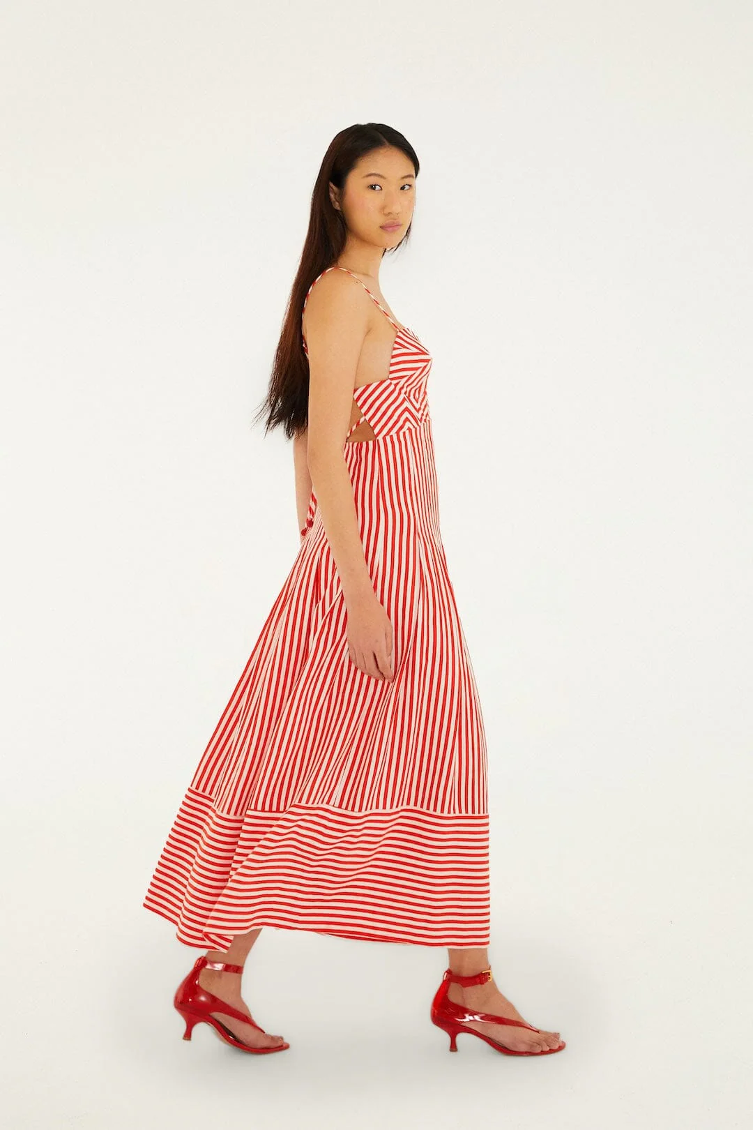 Off-White Checkered Stripes Sleeveless Maxi Dress