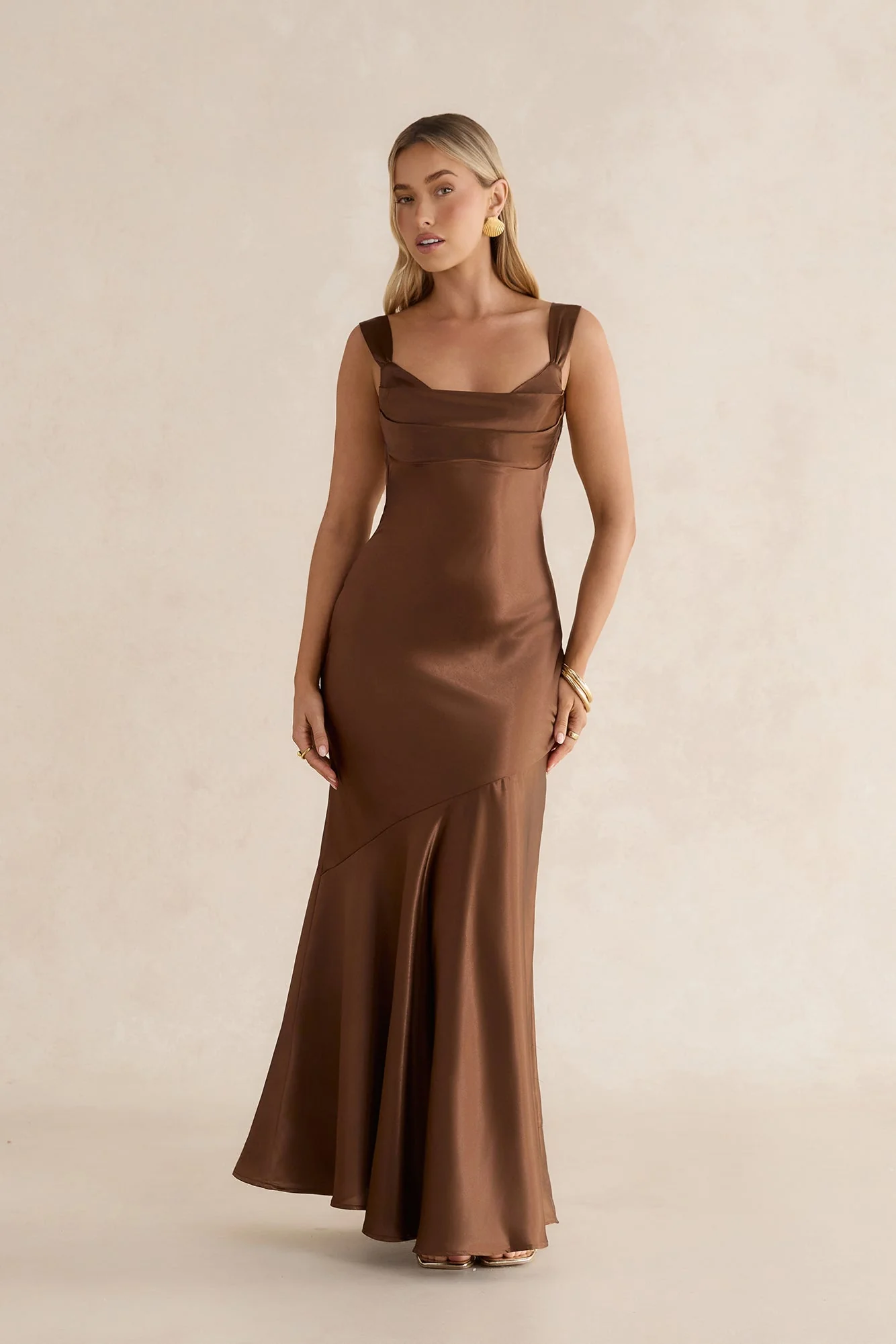 Wish From An Angel Satin Maxi Dress Brown