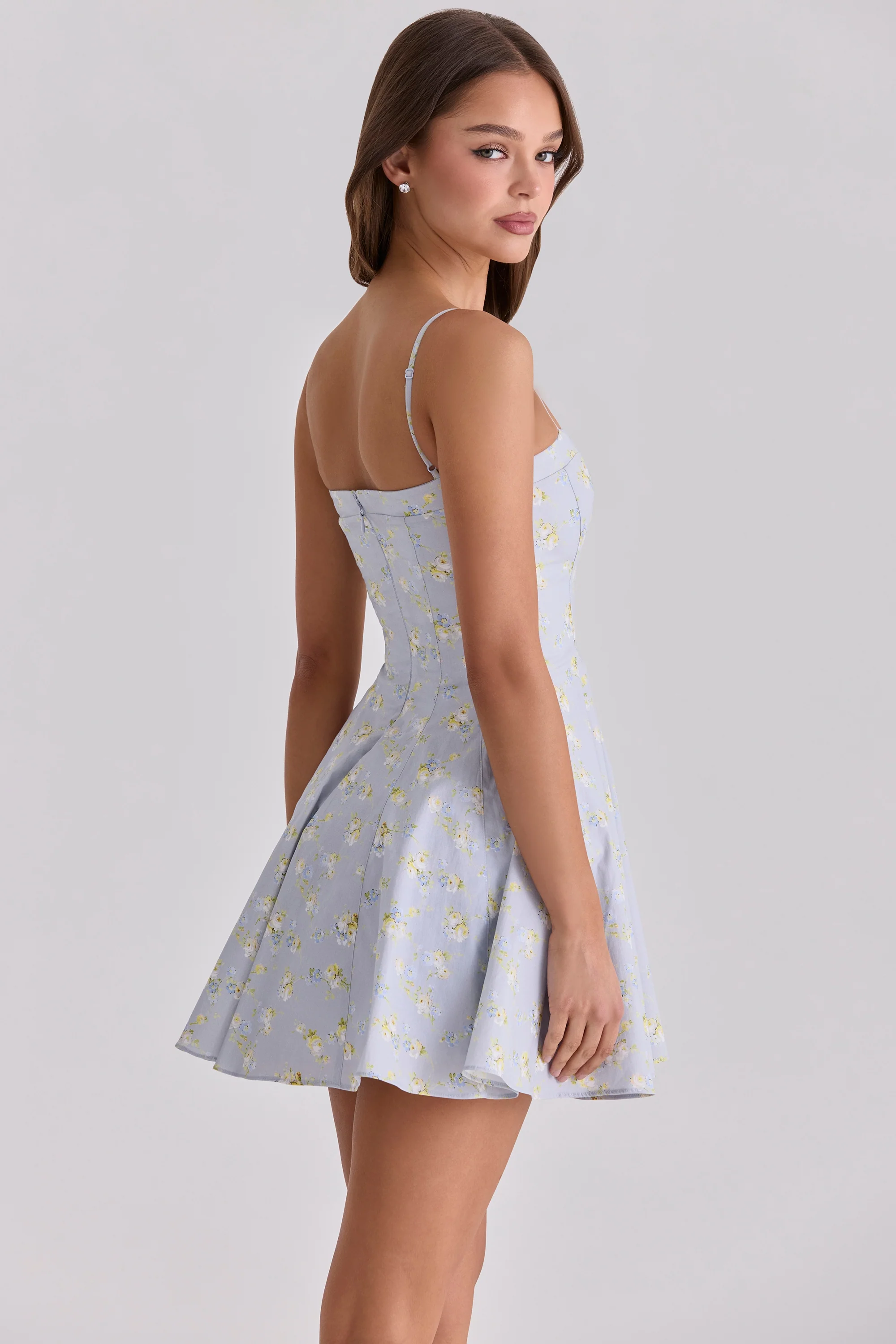 blue wildflower floral print cotton mini sundress