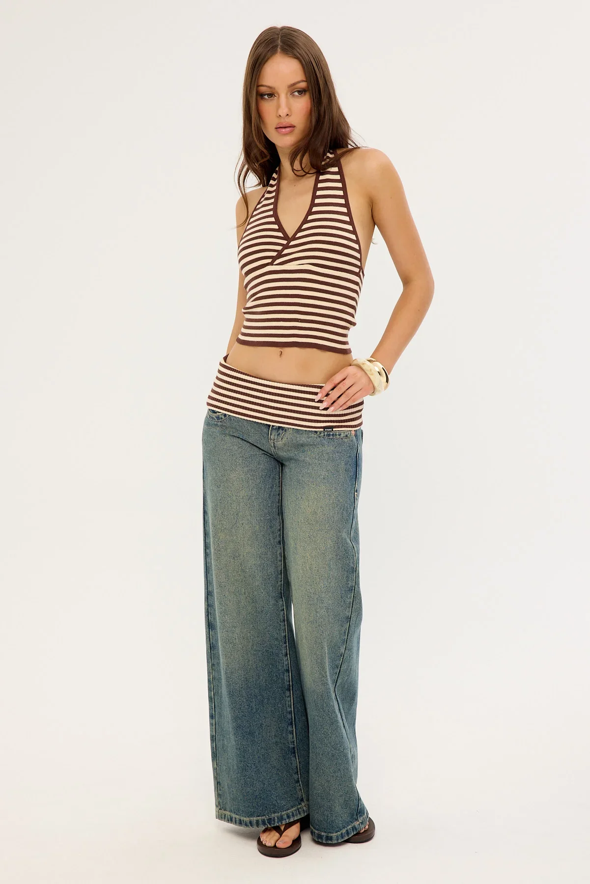 Thrills Dayna Knit Halter Top Butter Cream Stripe