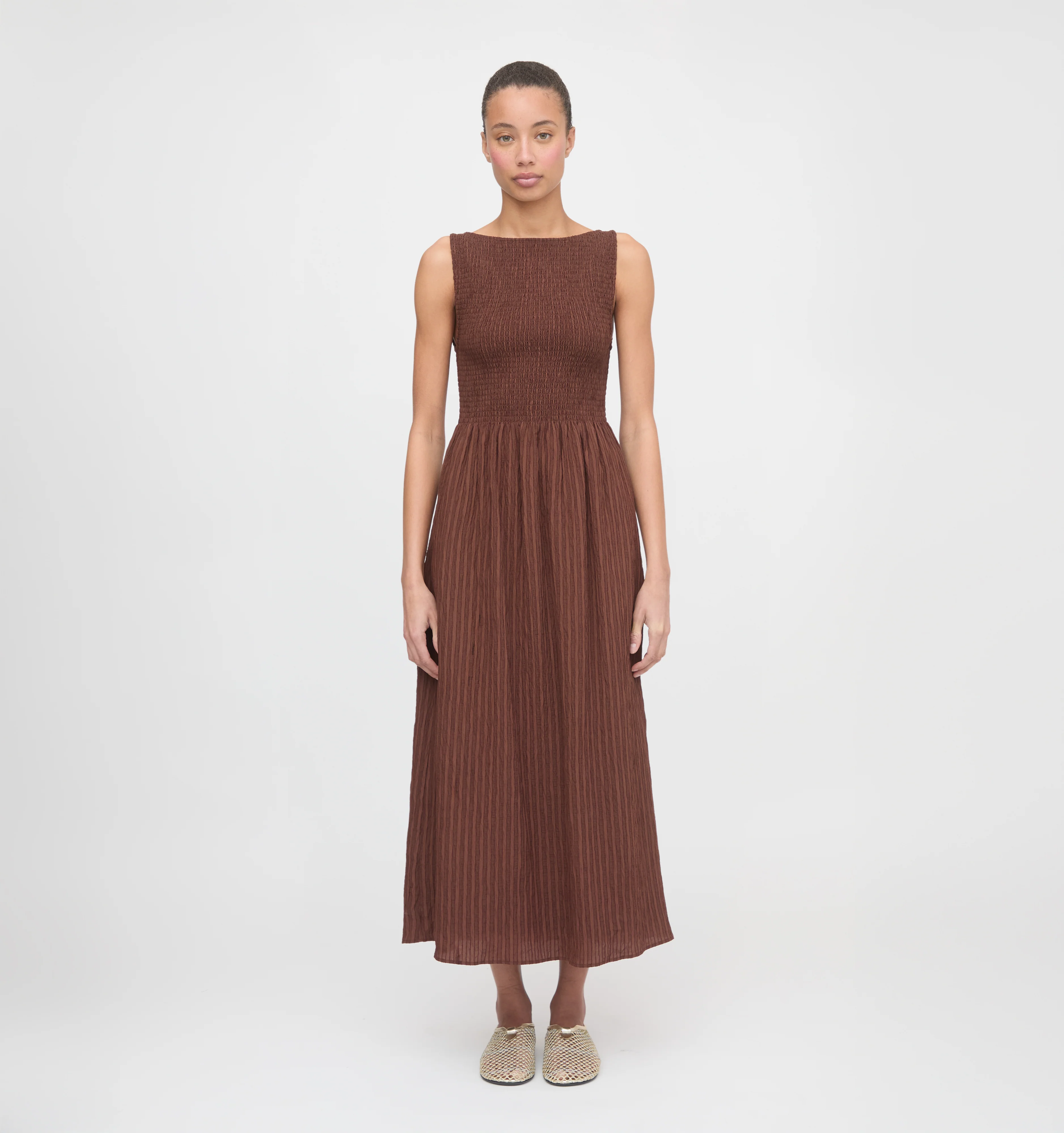 The Cosima Nap Dress - Chocolate Tonal Seersucker