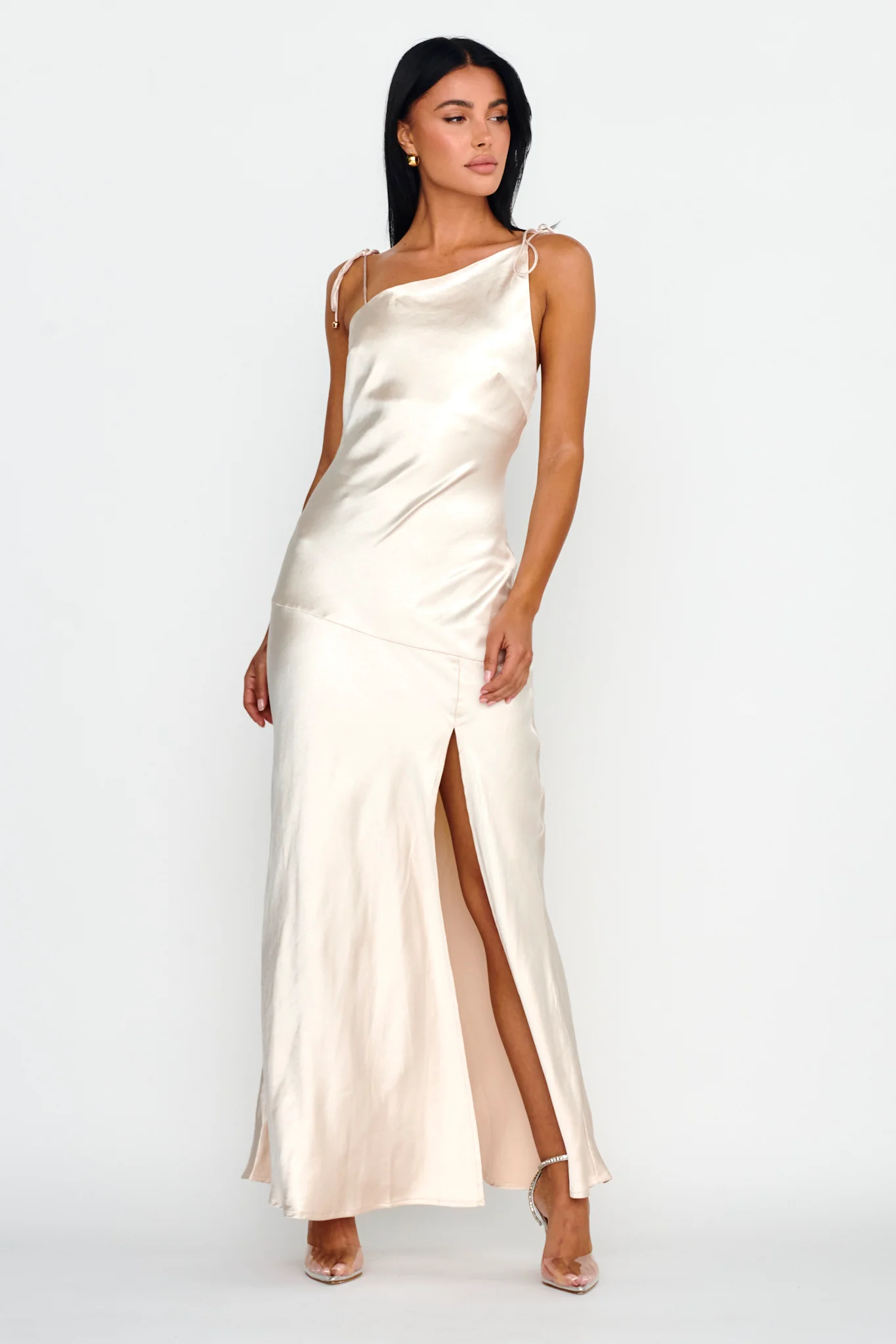 Heart's Desire String-Tie Shoulder Dress Champagne