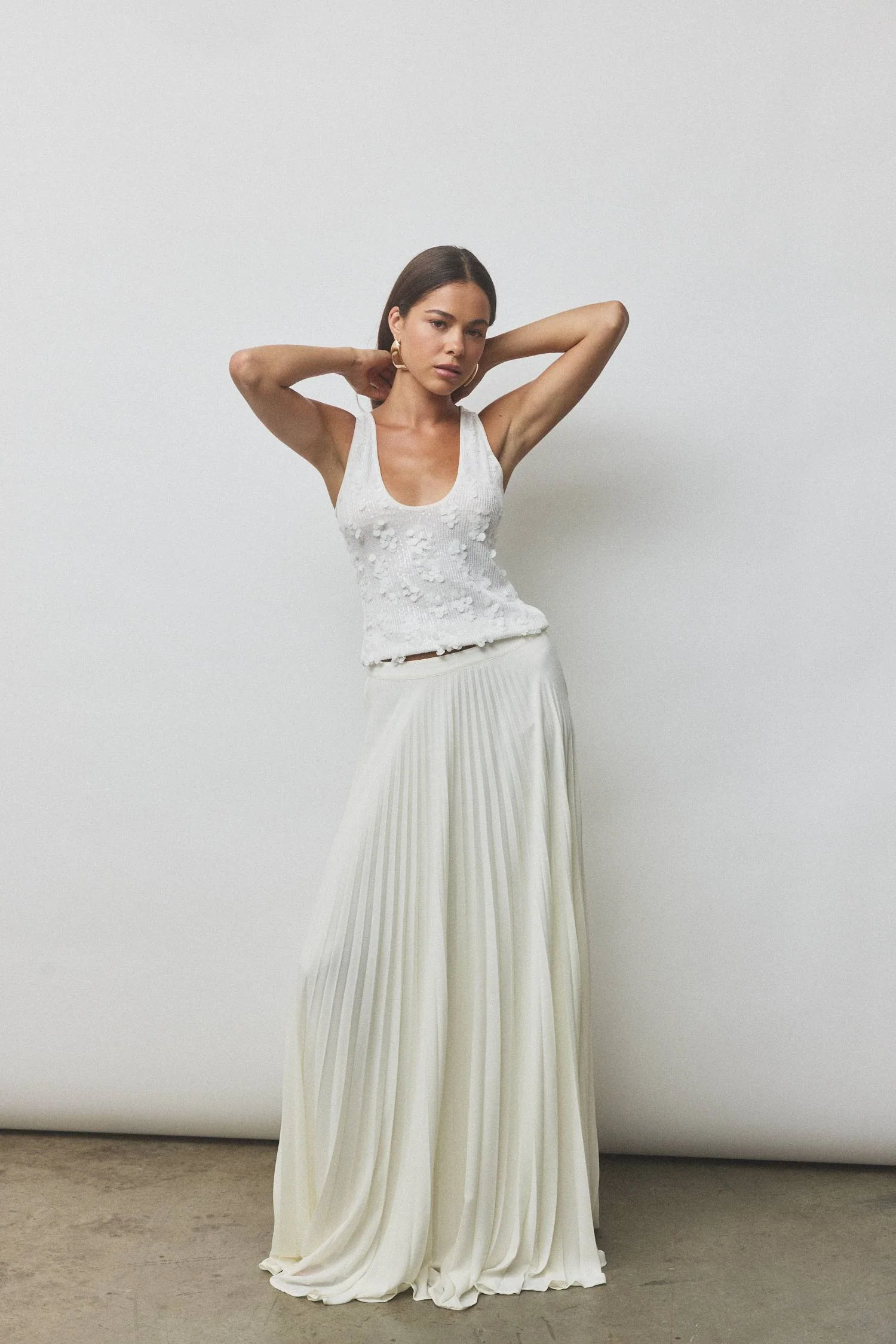 Sunray Pleat Maxi Skirt | Ivory
