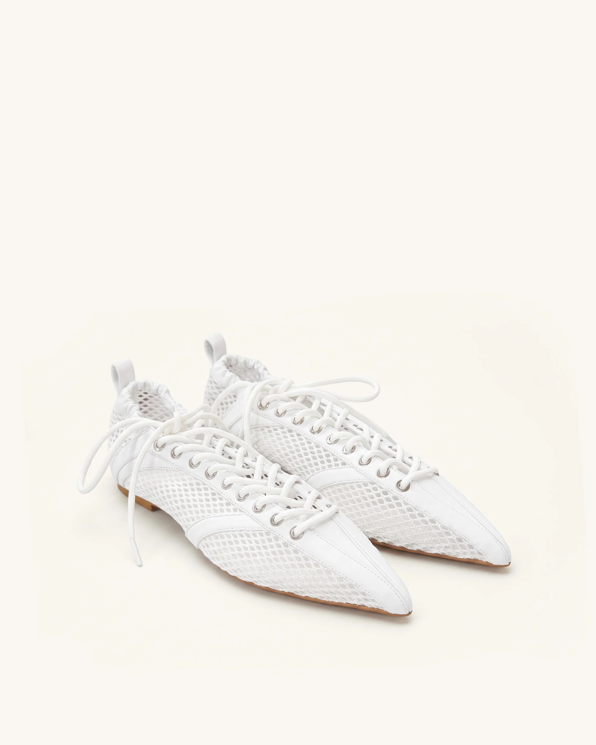 Ava Lace-Up Mesh Flats - White