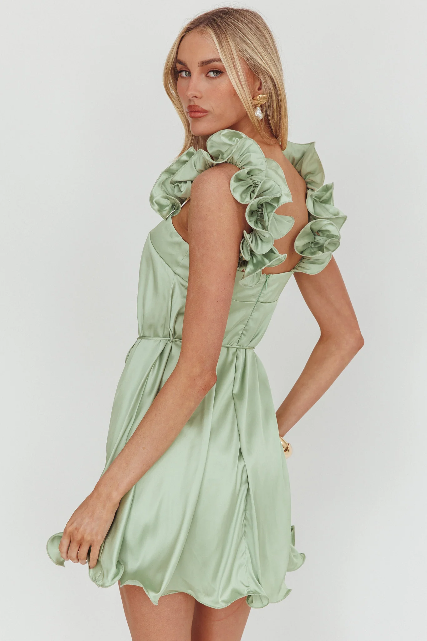 Glow Lettuce Edge Strap Mini Dress Pistachio